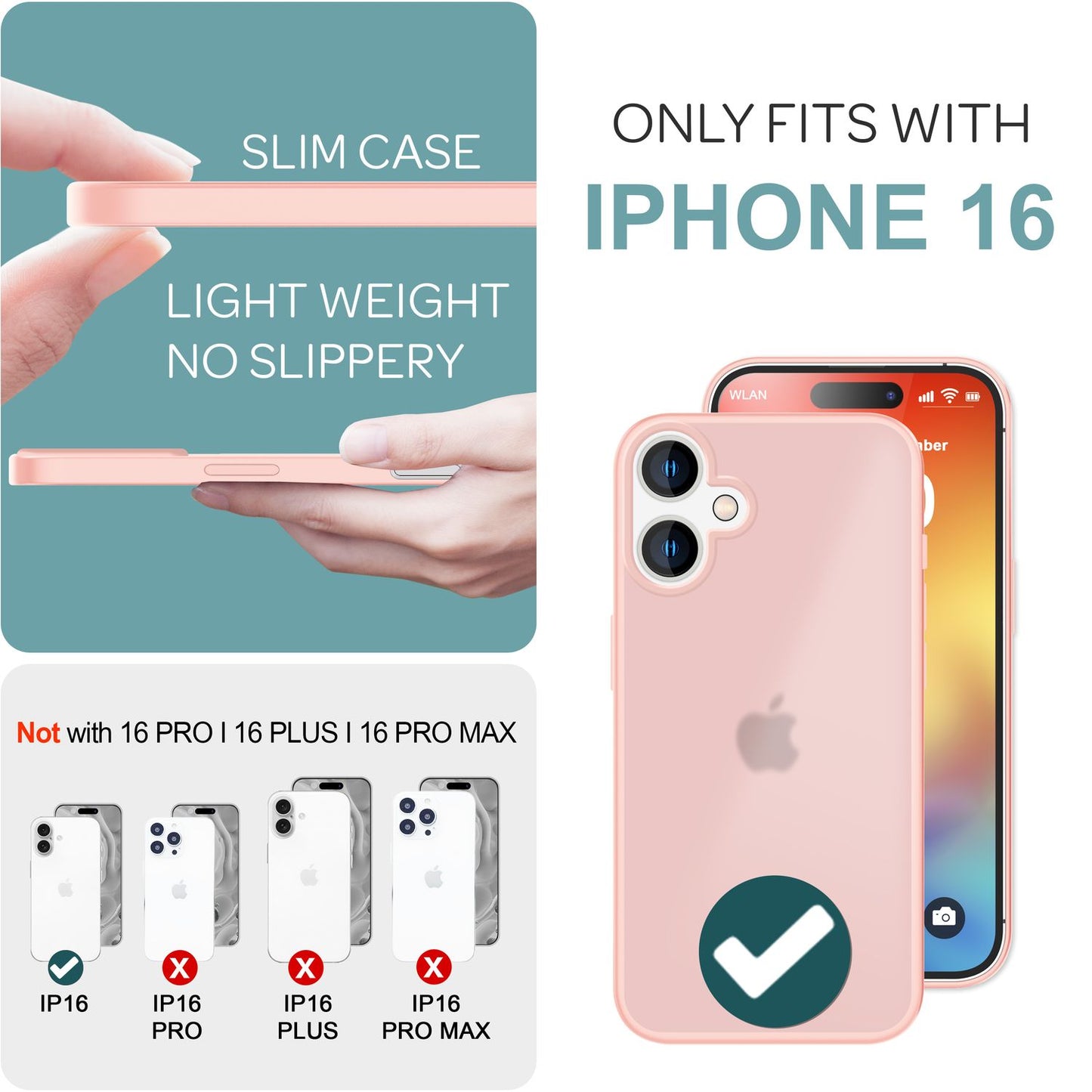 NALIA Matte Hybrid Case for iPhone 16, Anti-Fingerprint Acrylic Back &amp; Silicone Edge, Semi-Transparent