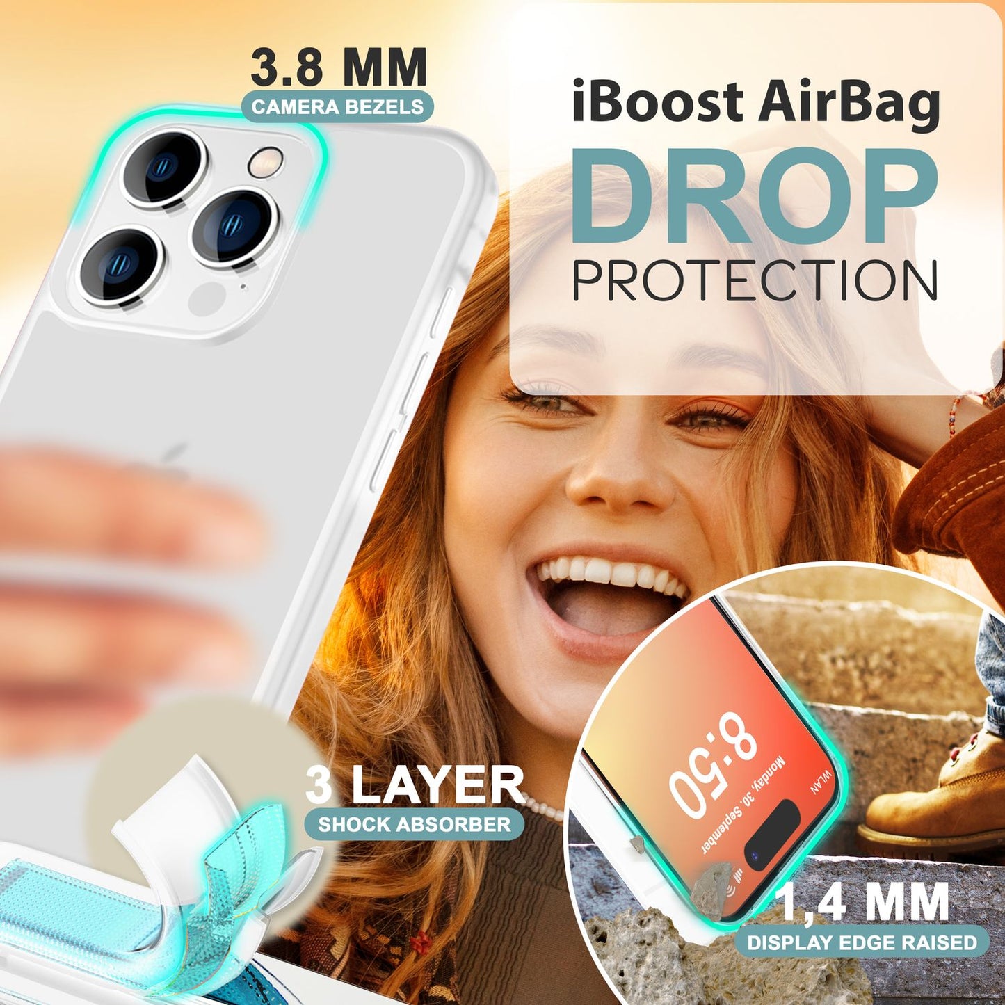 NALIA Matte Hybrid Hülle für iPhone 16 Pro, Anti-Fingerabdruck Acryl Rückseite & Silikon, Semi-Transparent