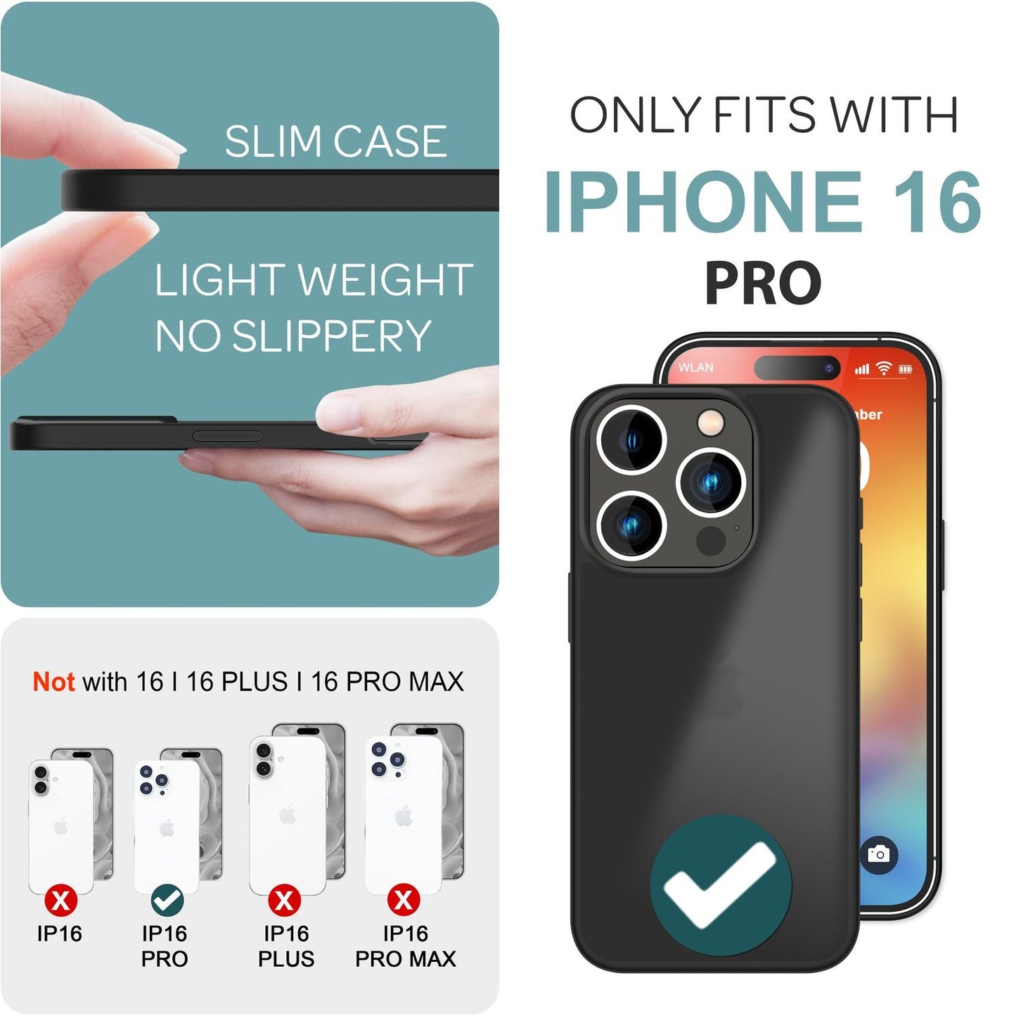 NALIA Matte Hybrid Hülle für iPhone 16 Pro, Anti-Fingerabdruck Acryl Rückseite & Silikon, Semi-Transparent