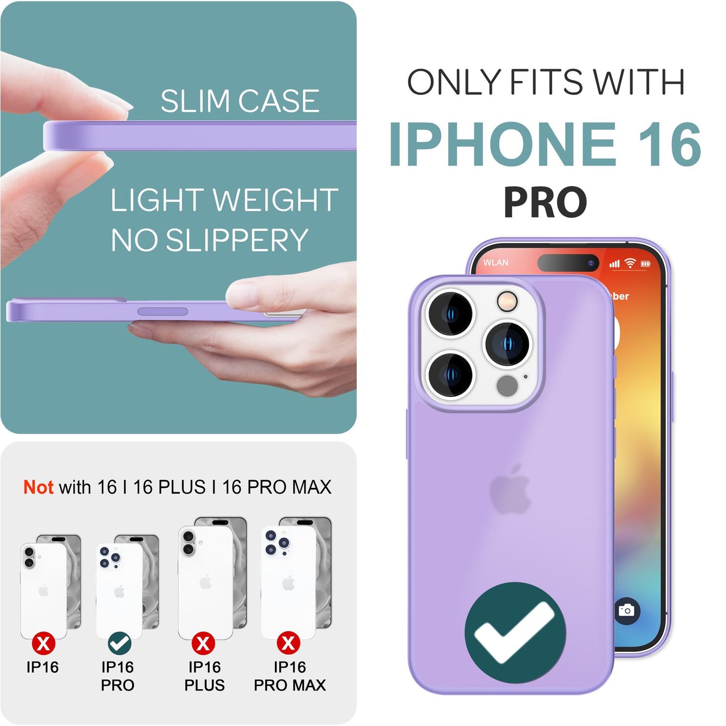 NALIA Matte Hybrid Hülle für iPhone 16 Pro, Anti-Fingerabdruck Acryl Rückseite & Silikon, Semi-Transparent