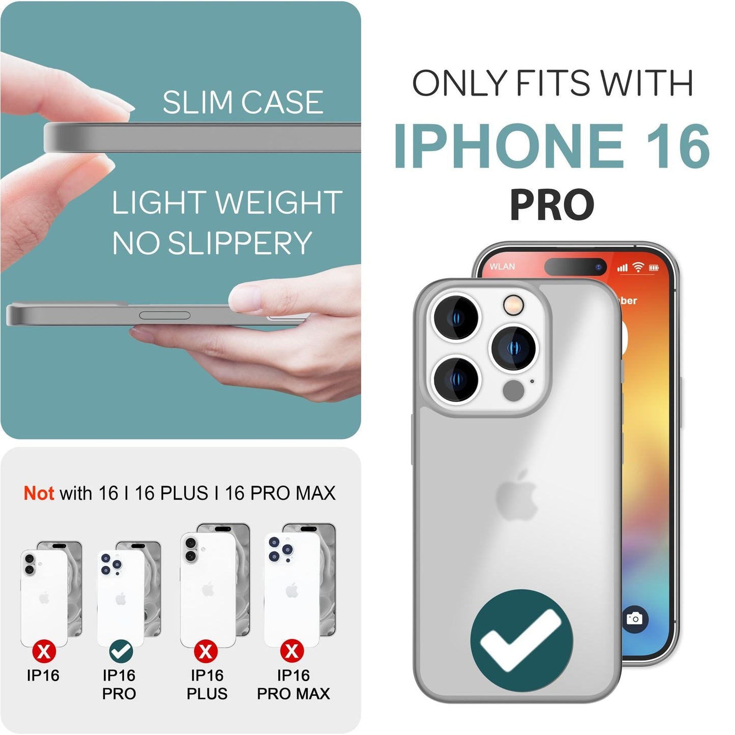 NALIA Matte Hybrid Hülle für iPhone 16 Pro, Anti-Fingerabdruck Acryl Rückseite & Silikon, Semi-Transparent