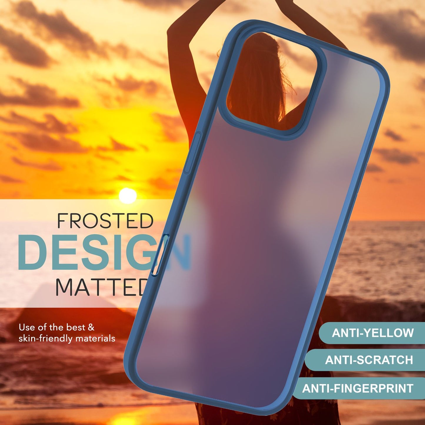 NALIA Matt Hybrid hulstur fyrir iPhone 16 Pro Max, akrýl bakhlið gegn fingraförum, hálfgagnsætt hulstur