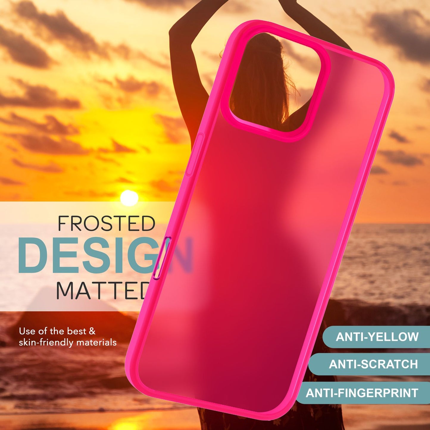 NALIA Matt Hybrid hulstur fyrir iPhone 16 Pro Max, akrýl bakhlið gegn fingraförum, hálfgagnsætt hulstur