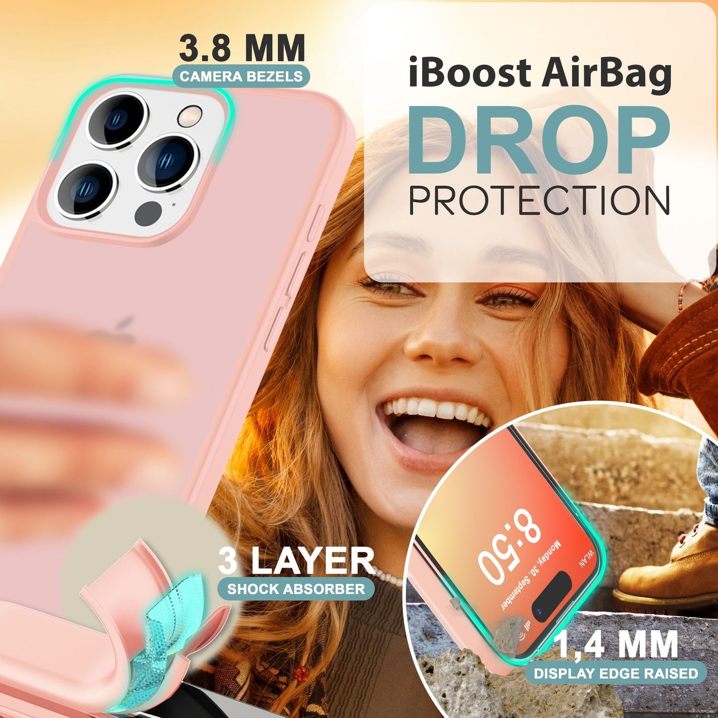 NALIA Matt Hybrid hulstur fyrir iPhone 16 Pro Max, akrýl bakhlið gegn fingraförum, hálfgagnsætt hulstur