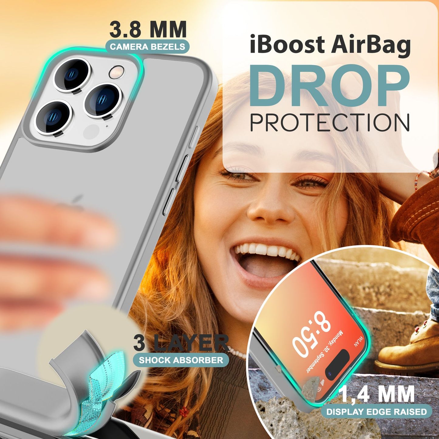 NALIA Matt Hybrid hulstur fyrir iPhone 16 Pro Max, akrýl bakhlið gegn fingraförum, hálfgagnsætt hulstur