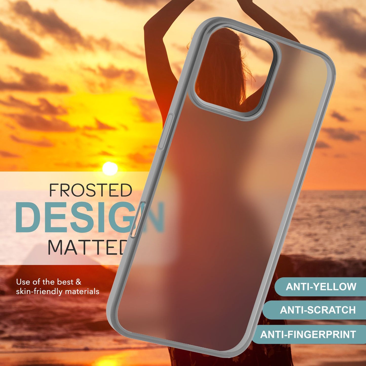 NALIA Matt Hybrid hulstur fyrir iPhone 16 Pro Max, akrýl bakhlið gegn fingraförum, hálfgagnsætt hulstur