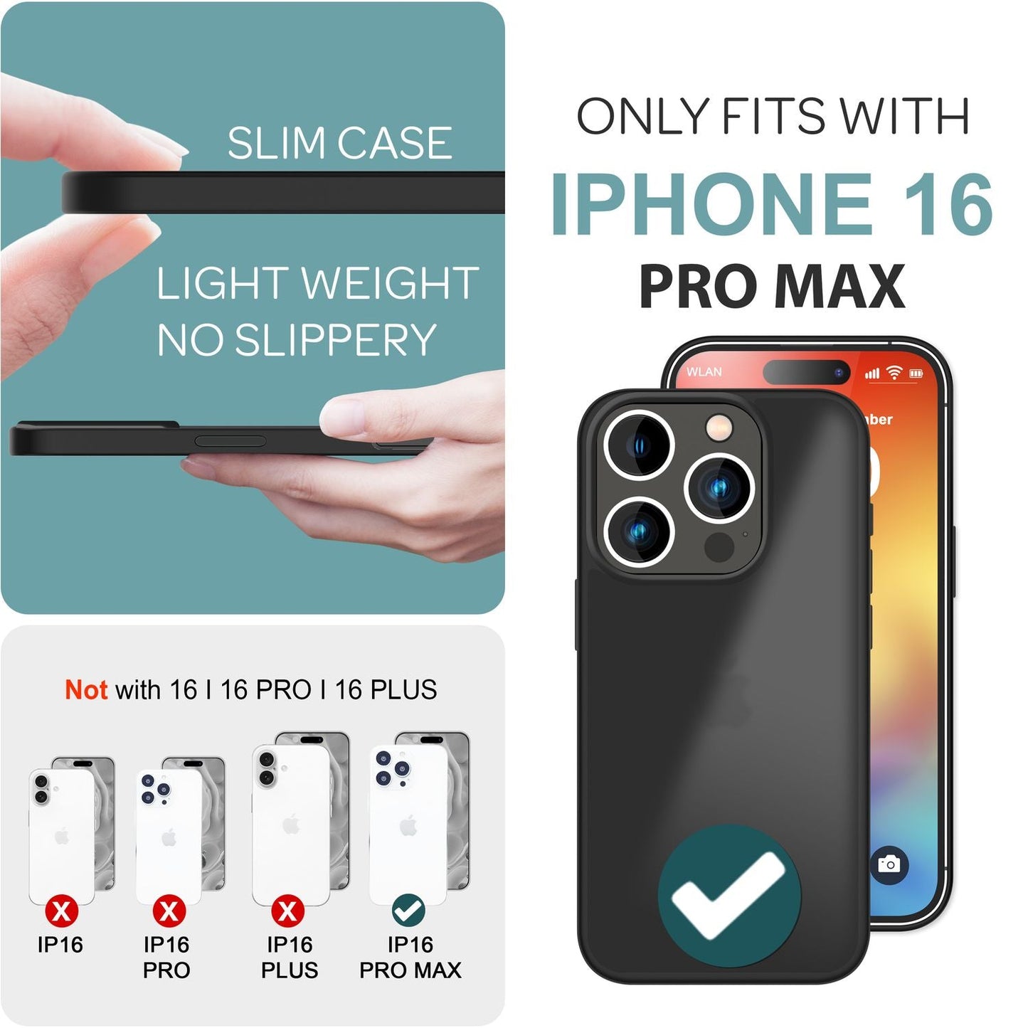 NALIA Matt Hybrid hulstur fyrir iPhone 16 Pro Max, akrýl bakhlið gegn fingraförum, hálfgagnsætt hulstur