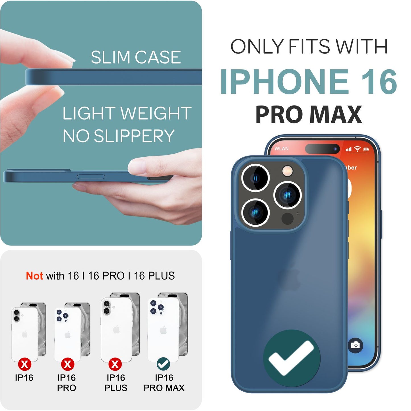 NALIA Matt Hybrid hulstur fyrir iPhone 16 Pro Max, akrýl bakhlið gegn fingraförum, hálfgagnsætt hulstur