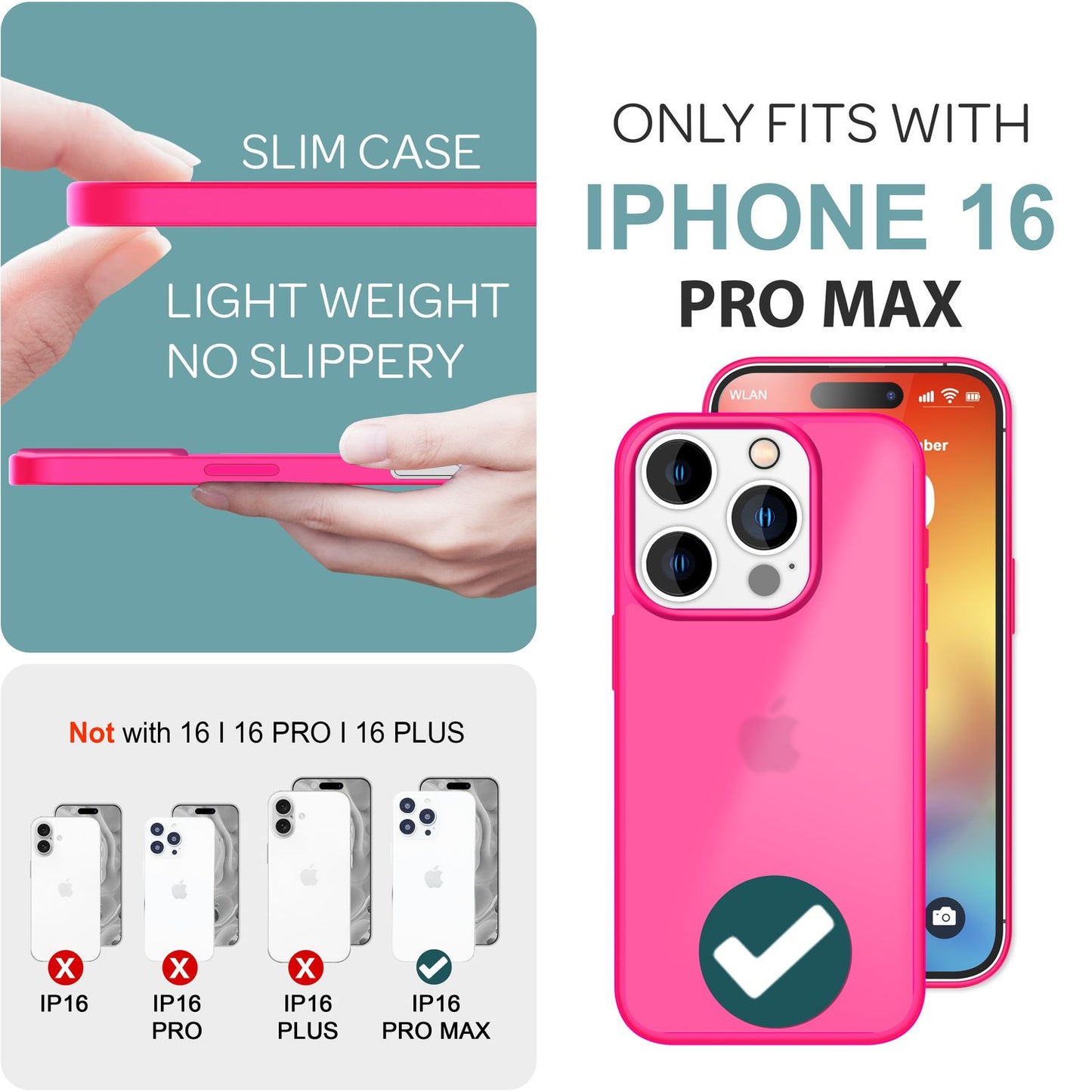 NALIA Matt Hybrid hulstur fyrir iPhone 16 Pro Max, akrýl bakhlið gegn fingraförum, hálfgagnsætt hulstur