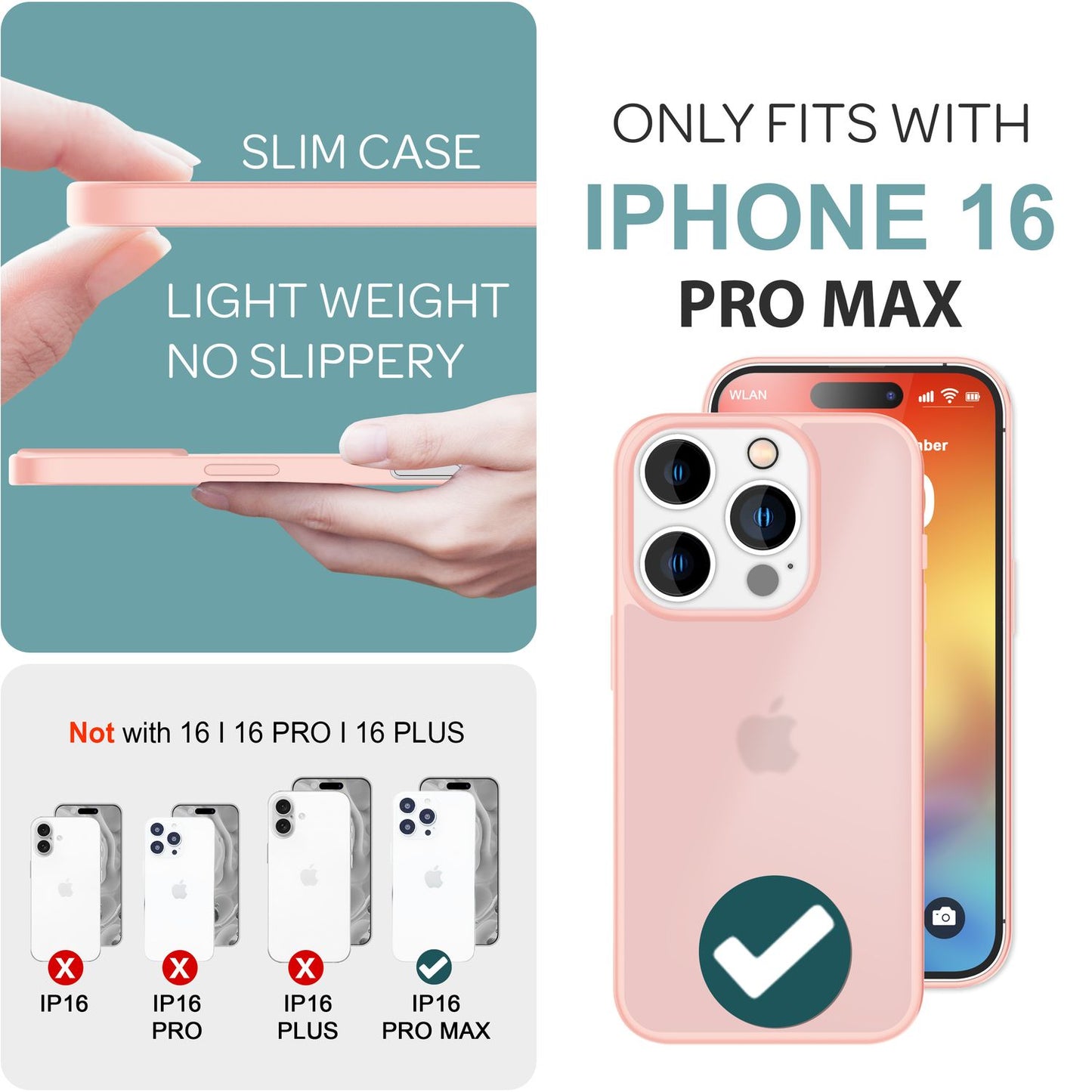 NALIA Matt Hybrid hulstur fyrir iPhone 16 Pro Max, akrýl bakhlið gegn fingraförum, hálfgagnsætt hulstur