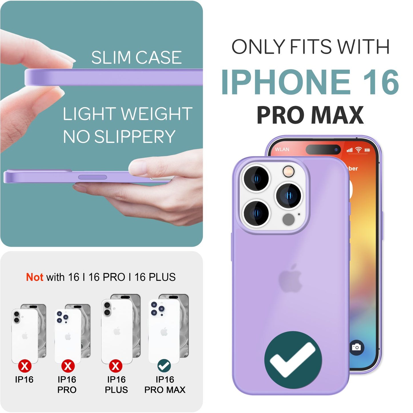 NALIA Matt Hybrid hulstur fyrir iPhone 16 Pro Max, akrýl bakhlið gegn fingraförum, hálfgagnsætt hulstur