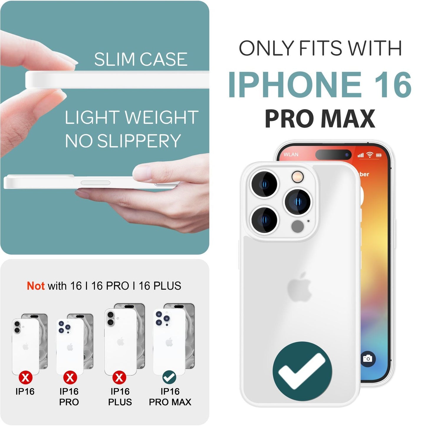 NALIA Matt Hybrid hulstur fyrir iPhone 16 Pro Max, akrýl bakhlið gegn fingraförum, hálfgagnsætt hulstur