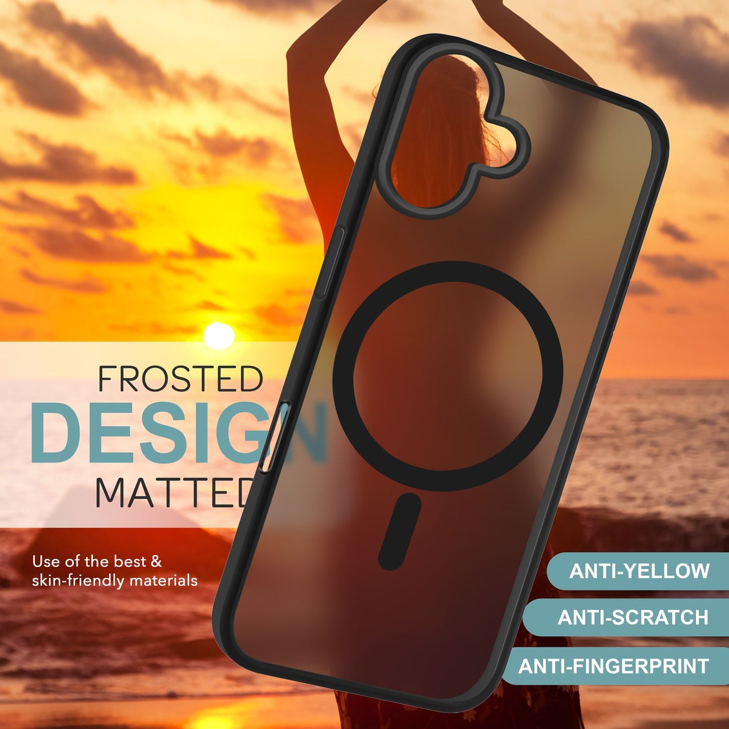 NALIA Matt MagSafe Hybrid hulstur fyrir iPhone 16, fingrafaravarnandi akrýlbakhlið, hálfgagnsætt hulstur