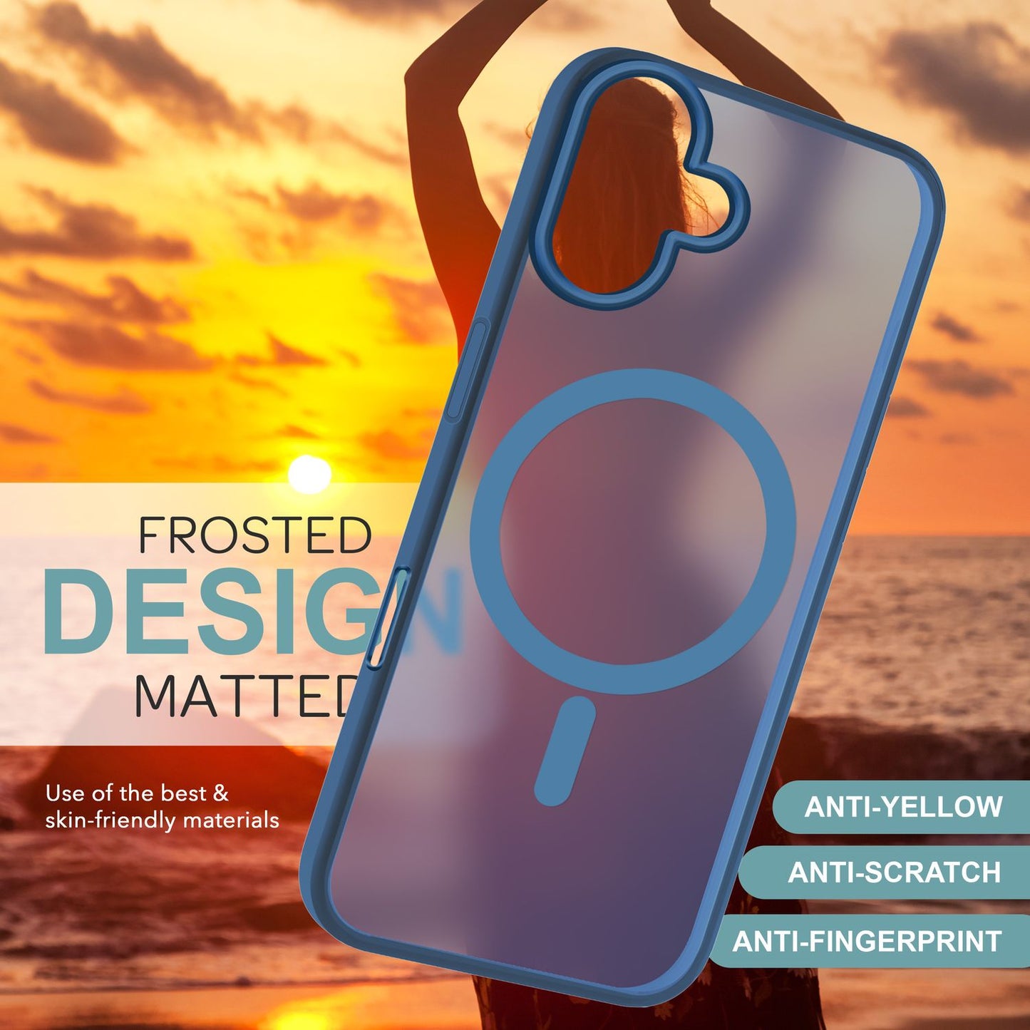 NALIA Matt MagSafe Hybrid hulstur fyrir iPhone 16, fingrafaravarnandi akrýlbakhlið, hálfgagnsætt hulstur