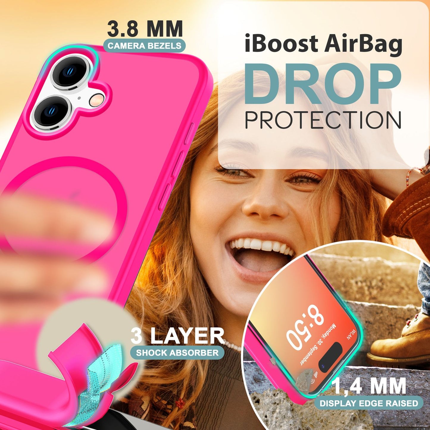 NALIA Matt MagSafe Hybrid hulstur fyrir iPhone 16, fingrafaravarnandi akrýlbakhlið, hálfgagnsætt hulstur