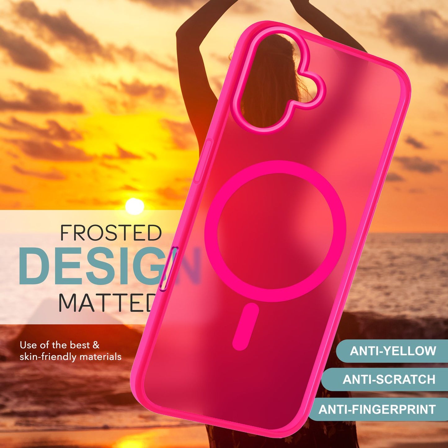 NALIA Matt MagSafe Hybrid hulstur fyrir iPhone 16, fingrafaravarnandi akrýlbakhlið, hálfgagnsætt hulstur