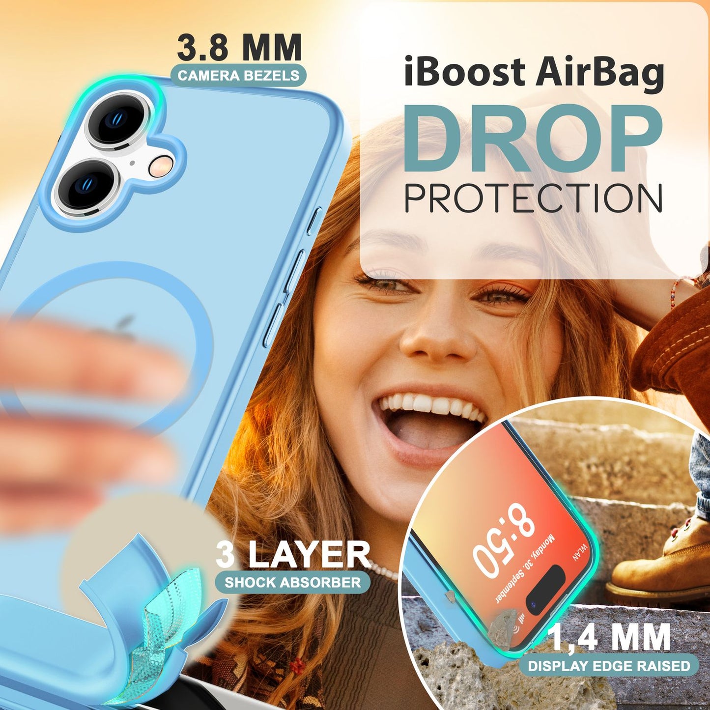 NALIA Matt MagSafe Hybrid hulstur fyrir iPhone 16, fingrafaravarnandi akrýlbakhlið, hálfgagnsætt hulstur