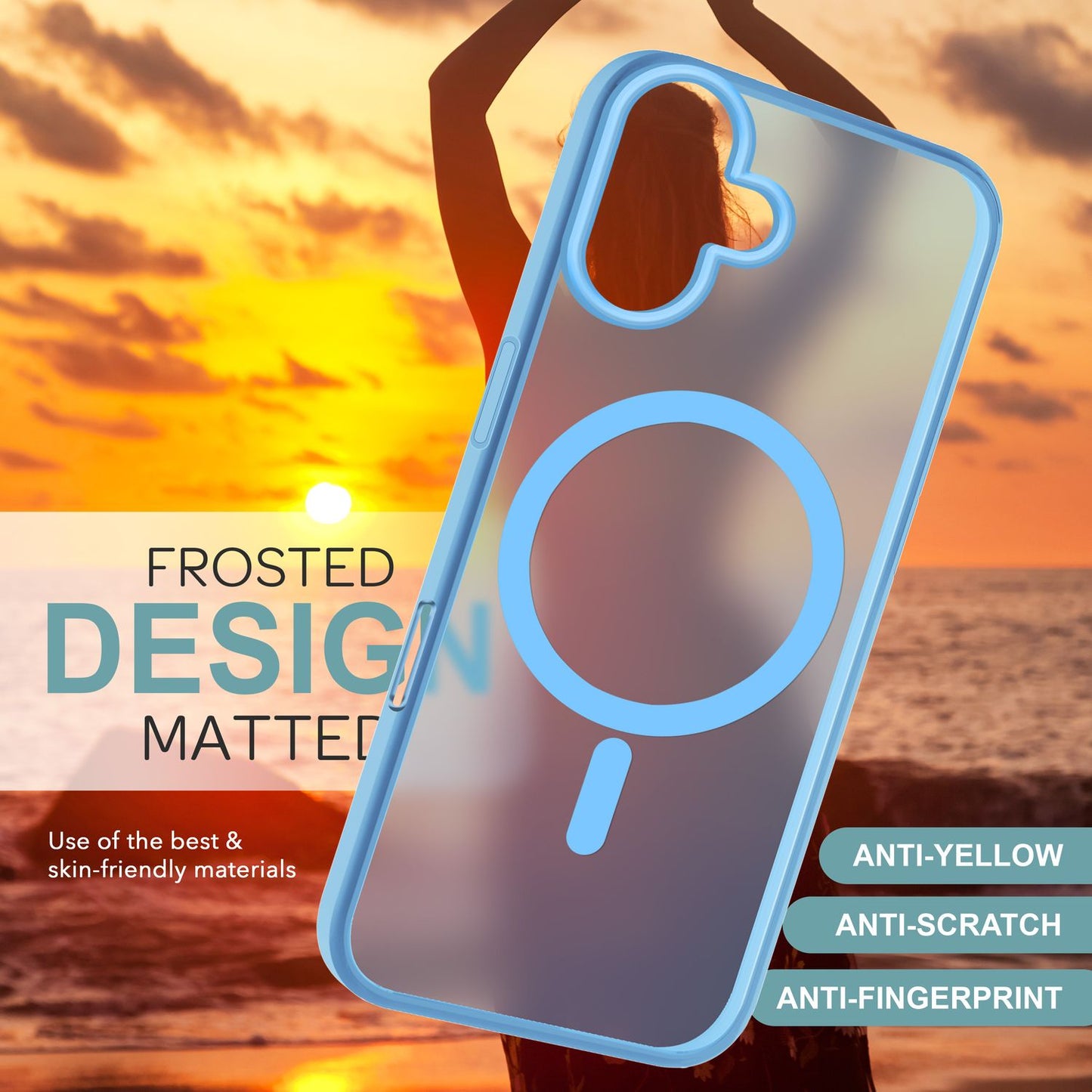 NALIA Matt MagSafe Hybrid hulstur fyrir iPhone 16, fingrafaravarnandi akrýlbakhlið, hálfgagnsætt hulstur