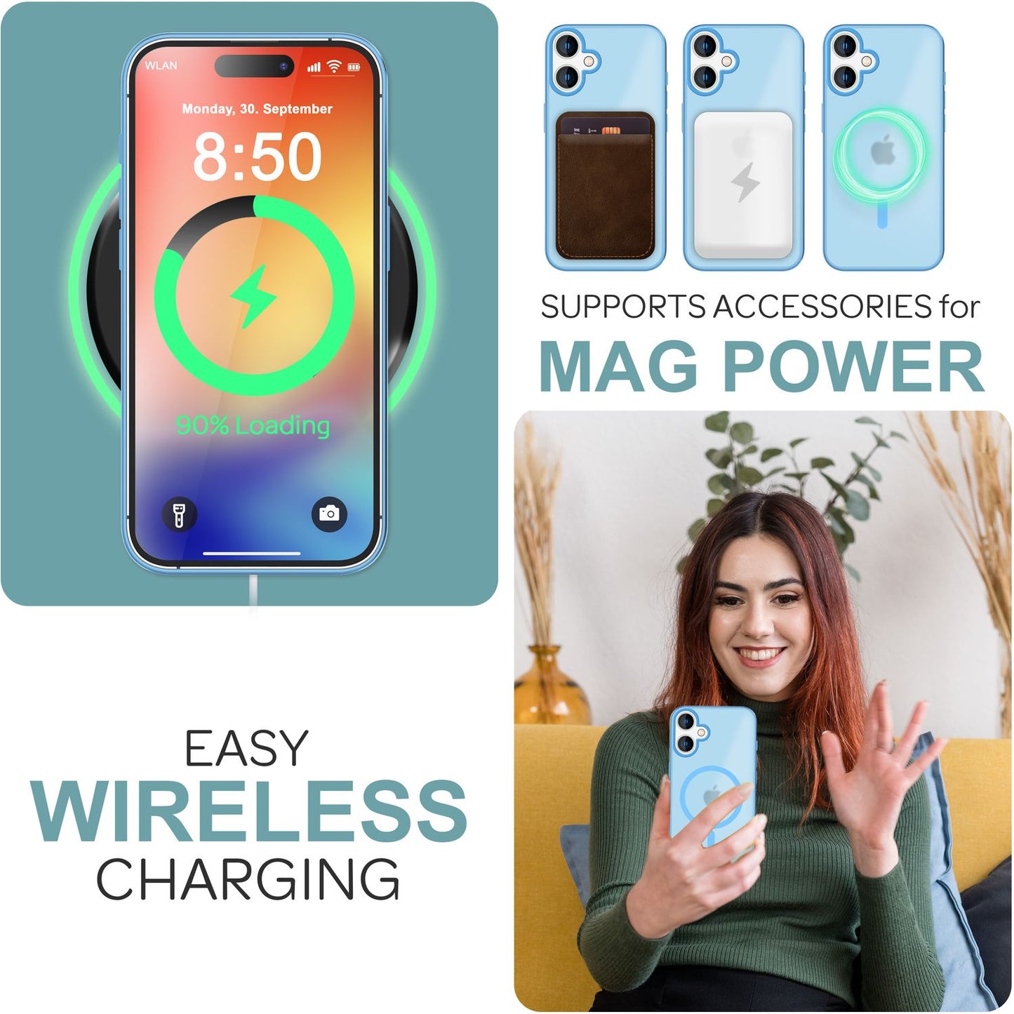 NALIA Matt MagSafe Hybrid hulstur fyrir iPhone 16, fingrafaravarnandi akrýlbakhlið, hálfgagnsætt hulstur