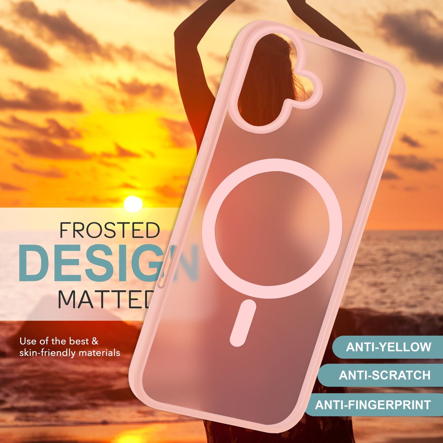NALIA Matt MagSafe Hybrid hulstur fyrir iPhone 16, fingrafaravarnandi akrýlbakhlið, hálfgagnsætt hulstur