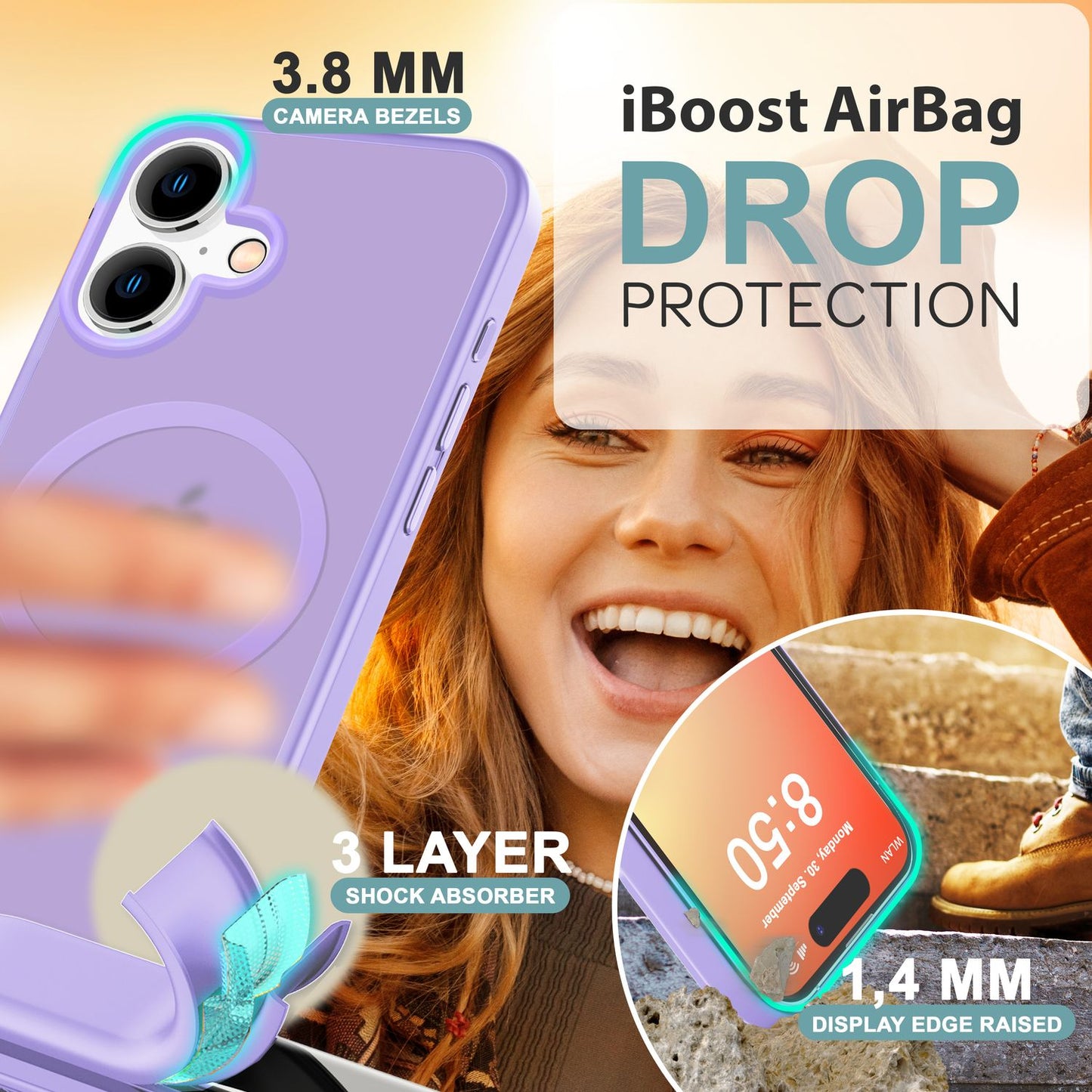 NALIA Matt MagSafe Hybrid hulstur fyrir iPhone 16, fingrafaravarnandi akrýlbakhlið, hálfgagnsætt hulstur