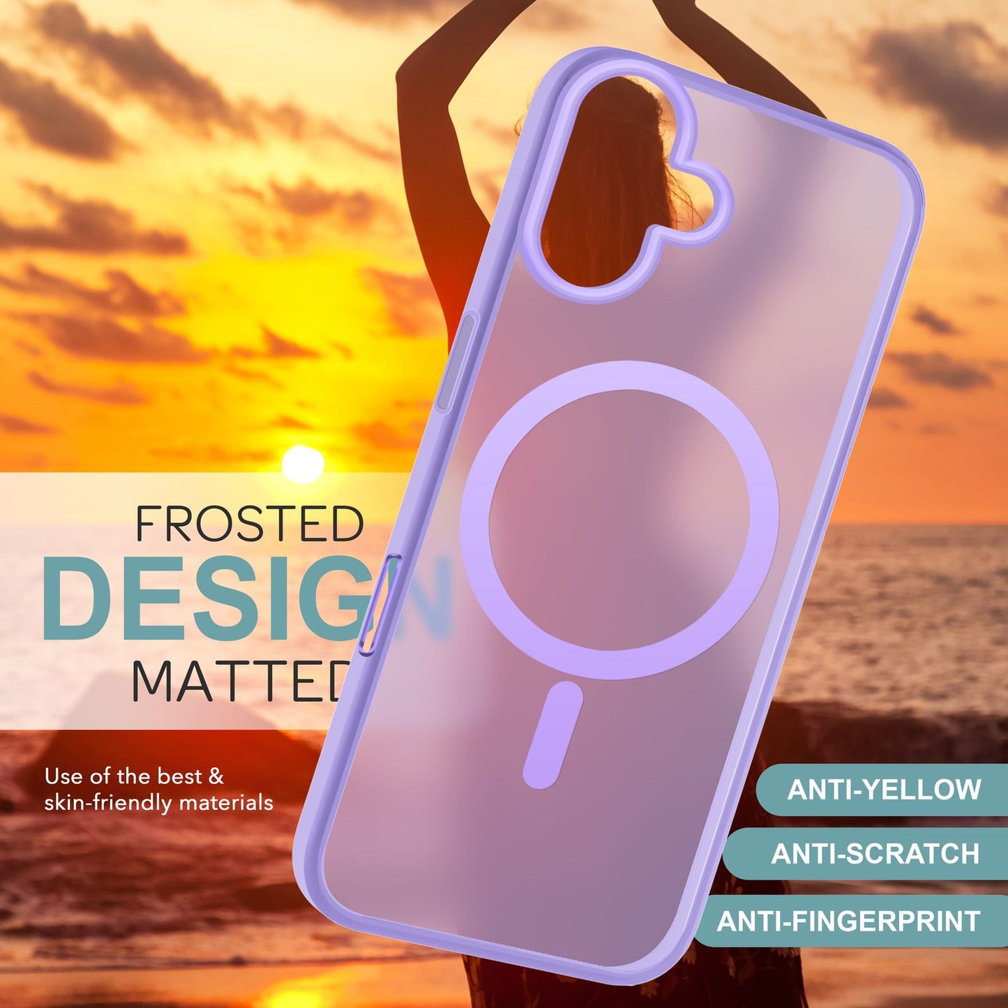 NALIA Matt MagSafe Hybrid hulstur fyrir iPhone 16, fingrafaravarnandi akrýlbakhlið, hálfgagnsætt hulstur