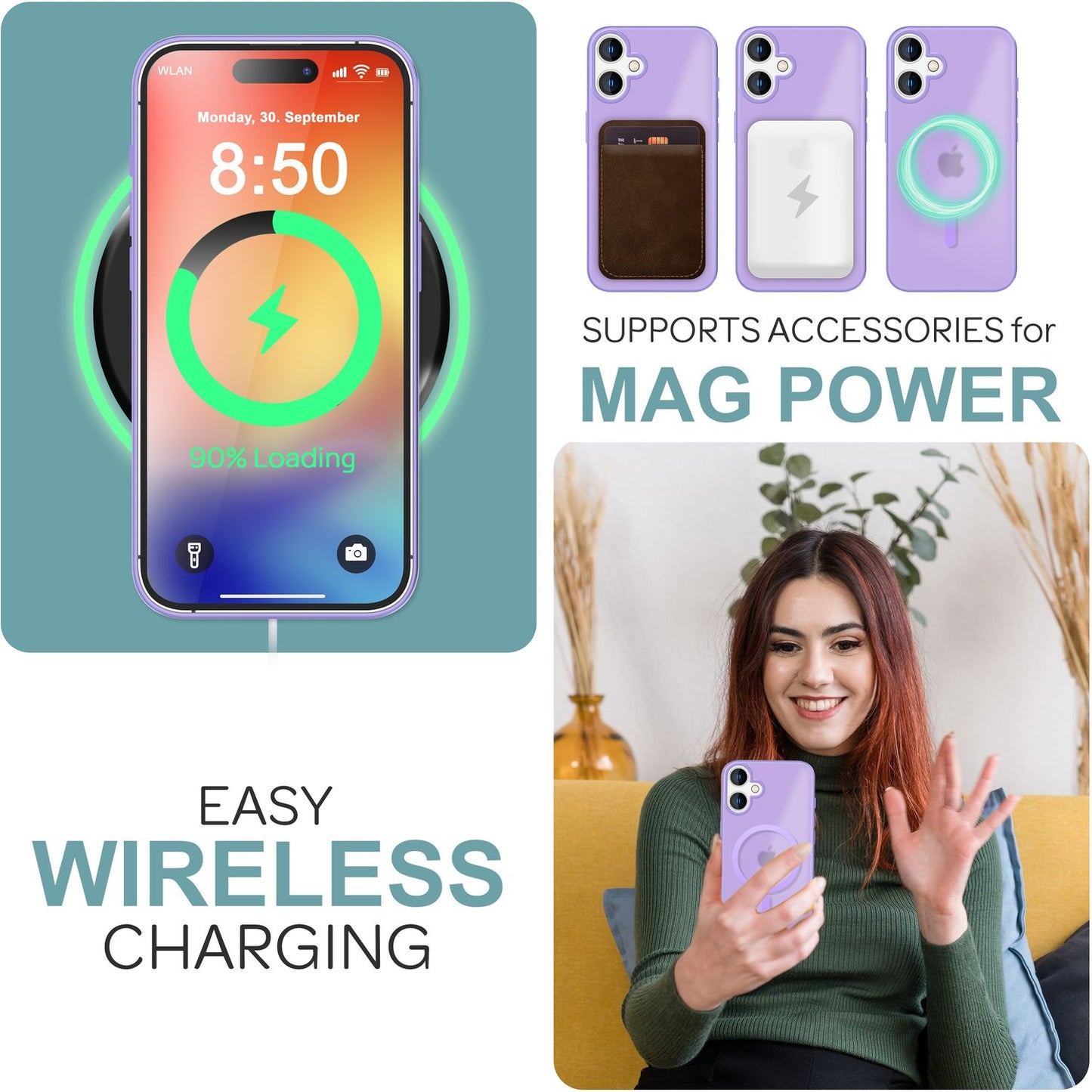 NALIA Matt MagSafe Hybrid hulstur fyrir iPhone 16, fingrafaravarnandi akrýlbakhlið, hálfgagnsætt hulstur