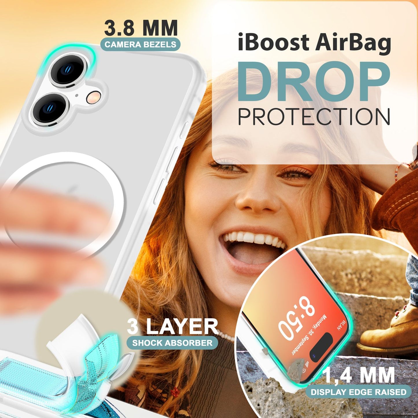 NALIA Matt MagSafe Hybrid hulstur fyrir iPhone 16, fingrafaravarnandi akrýlbakhlið, hálfgagnsætt hulstur