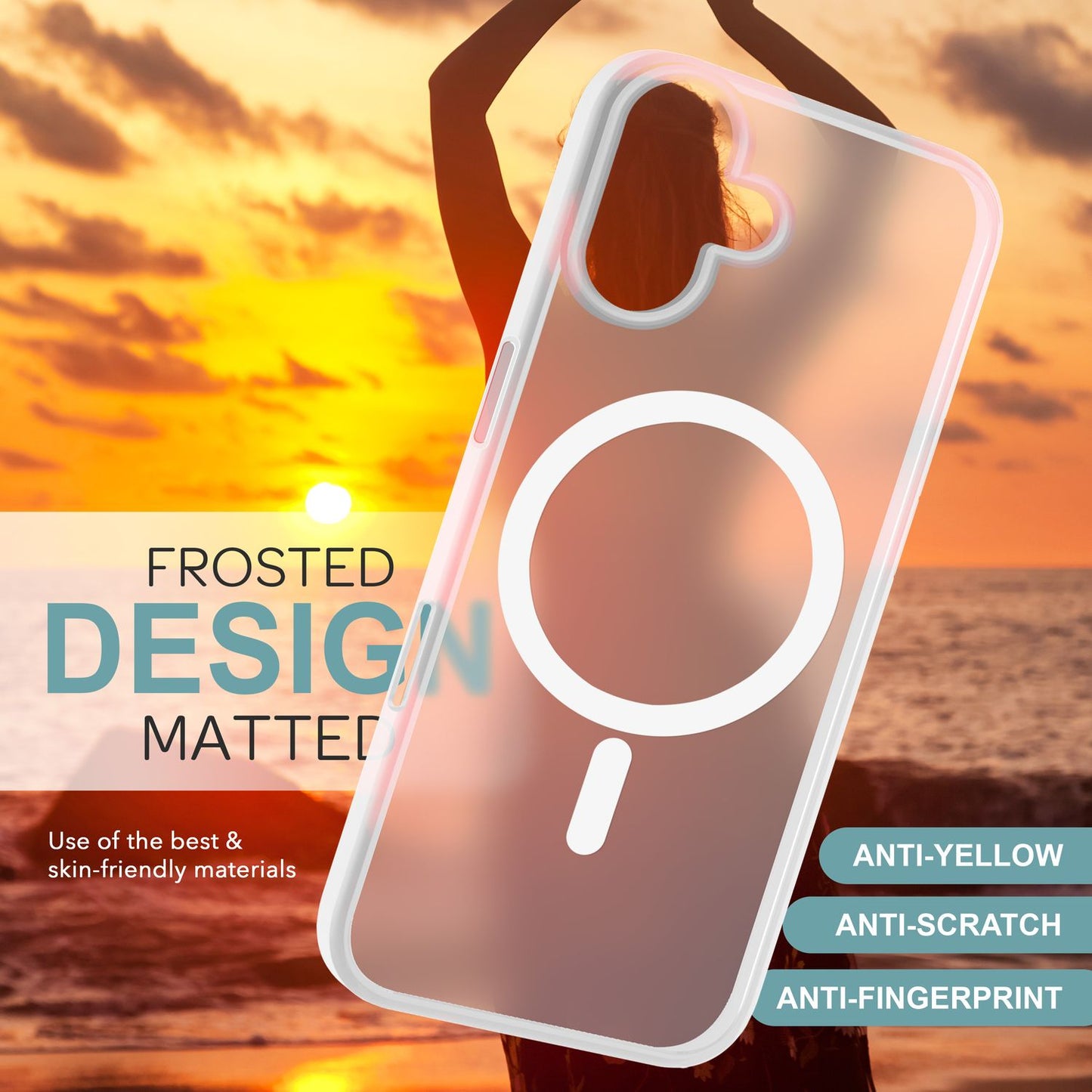 NALIA Matt MagSafe Hybrid hulstur fyrir iPhone 16, fingrafaravarnandi akrýlbakhlið, hálfgagnsætt hulstur