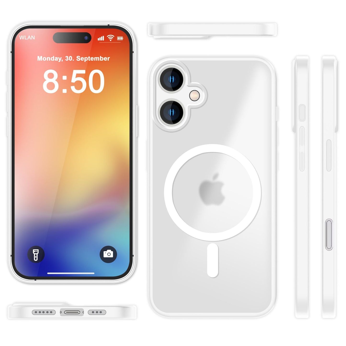 NALIA Matt MagSafe Hybrid hulstur fyrir iPhone 16, fingrafaravarnandi akrýlbakhlið, hálfgagnsætt hulstur