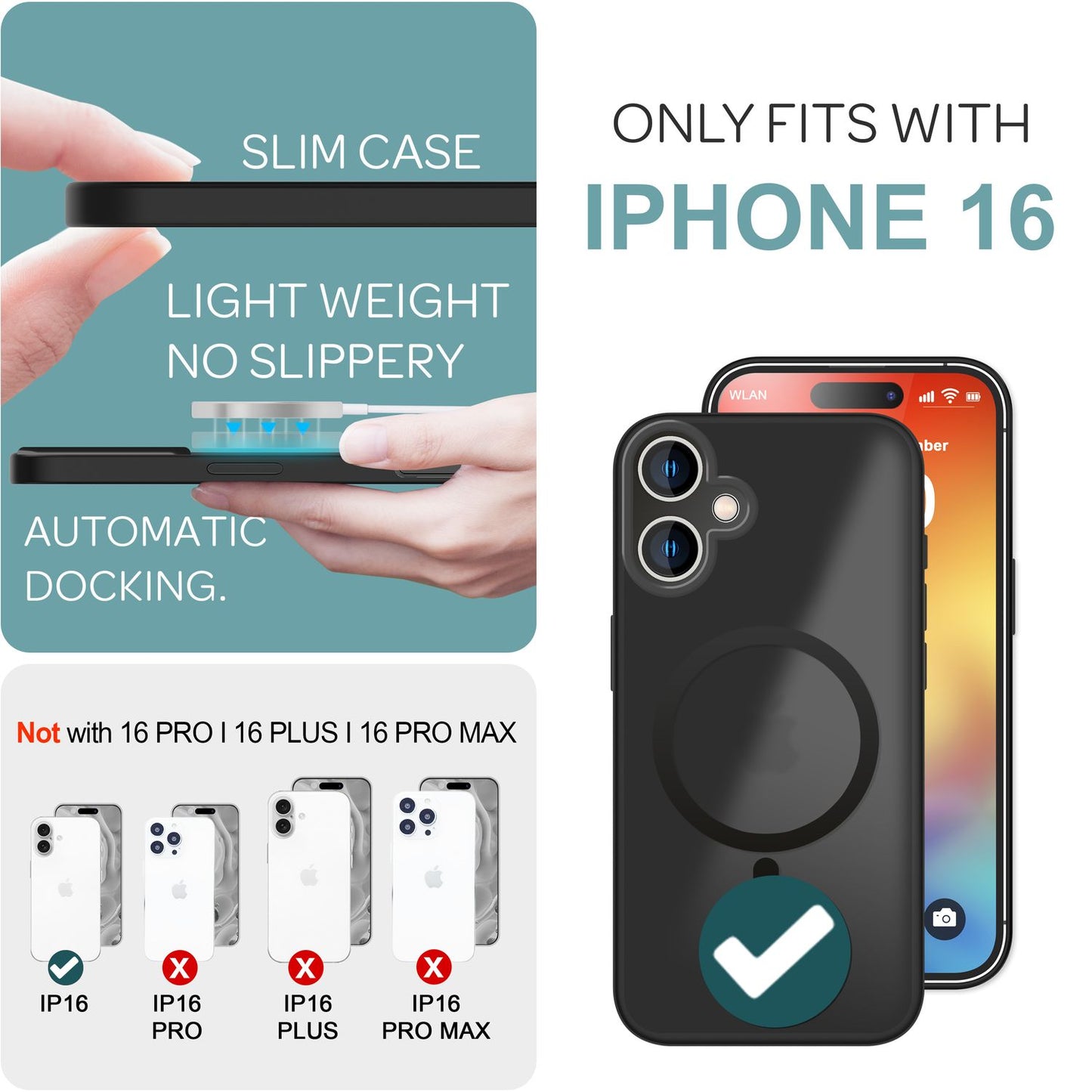 NALIA Matt MagSafe Hybrid hulstur fyrir iPhone 16, fingrafaravarnandi akrýlbakhlið, hálfgagnsætt hulstur