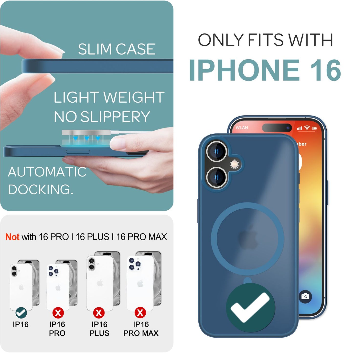 NALIA Matt MagSafe Hybrid hulstur fyrir iPhone 16, fingrafaravarnandi akrýlbakhlið, hálfgagnsætt hulstur