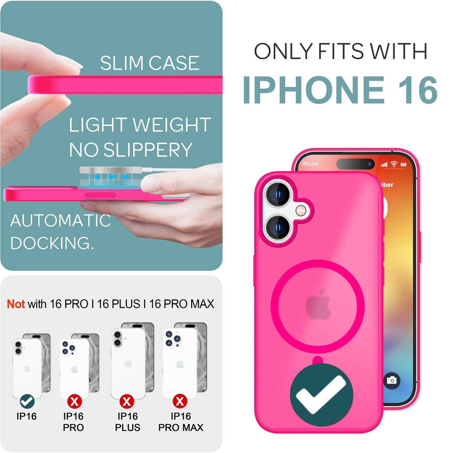 NALIA Matt MagSafe Hybrid hulstur fyrir iPhone 16, fingrafaravarnandi akrýlbakhlið, hálfgagnsætt hulstur