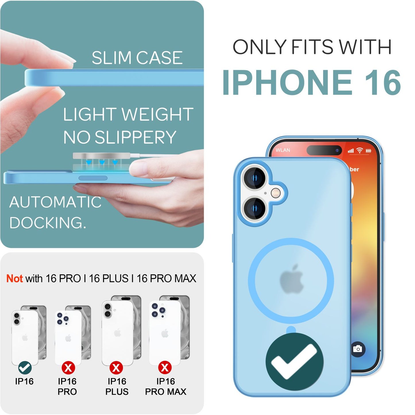 NALIA Matt MagSafe Hybrid hulstur fyrir iPhone 16, fingrafaravarnandi akrýlbakhlið, hálfgagnsætt hulstur