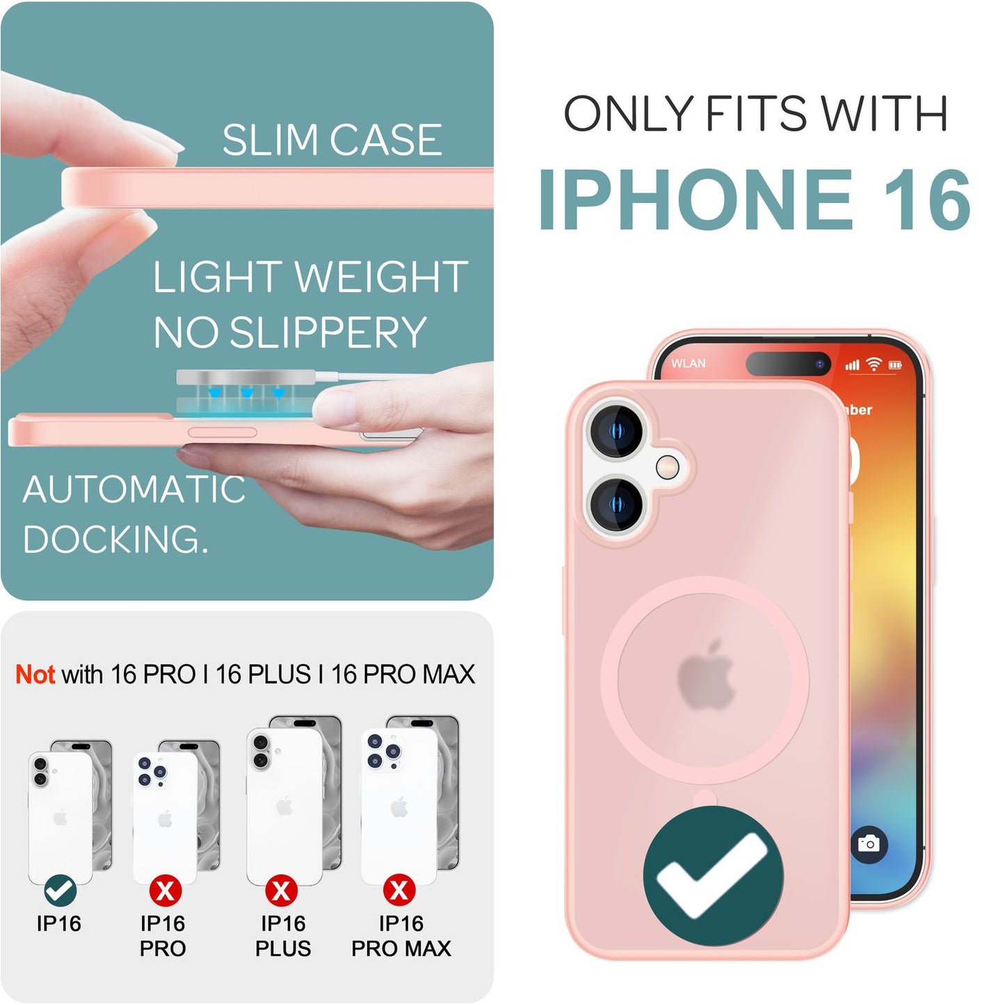 NALIA Matt MagSafe Hybrid hulstur fyrir iPhone 16, fingrafaravarnandi akrýlbakhlið, hálfgagnsætt hulstur
