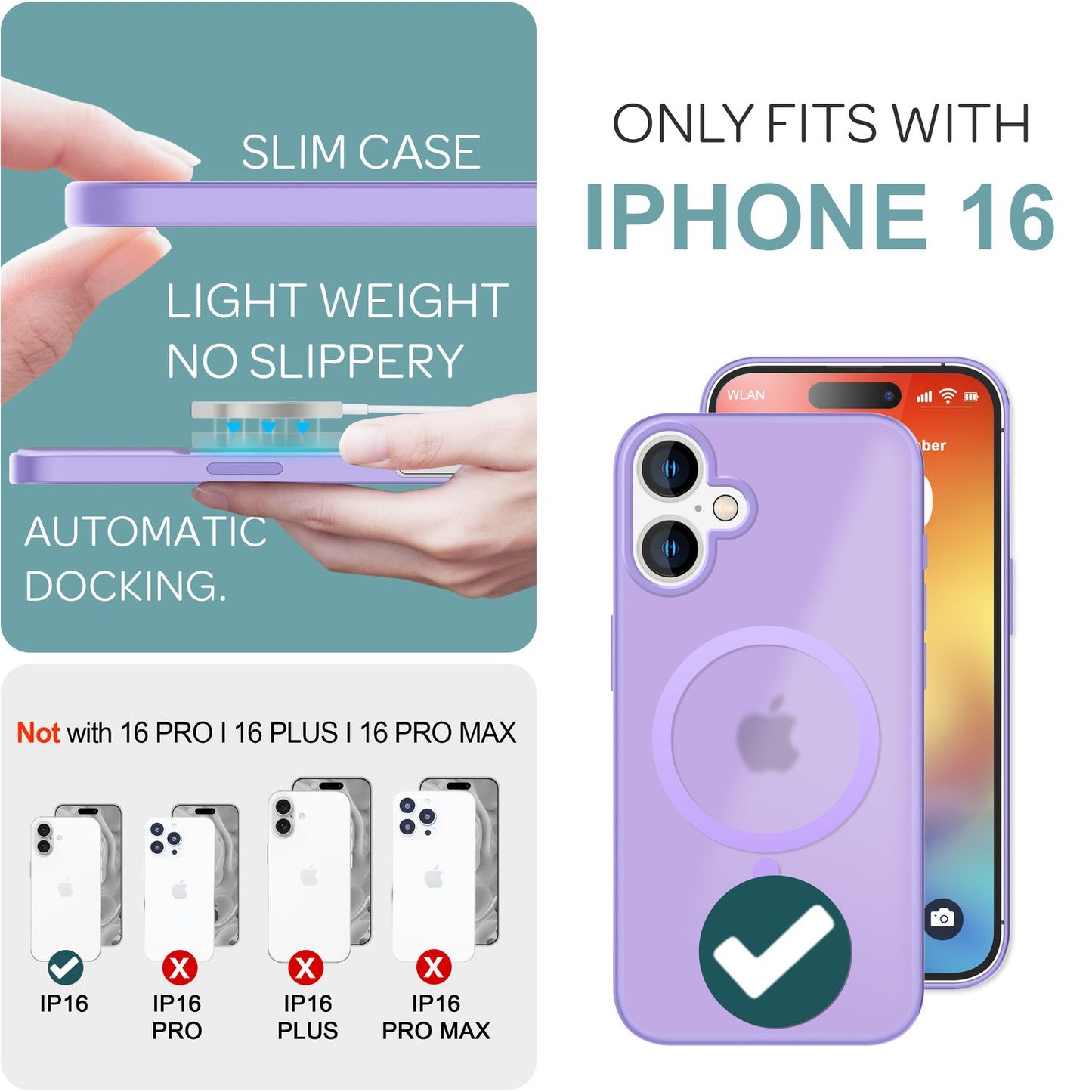 NALIA Matt MagSafe Hybrid hulstur fyrir iPhone 16, fingrafaravarnandi akrýlbakhlið, hálfgagnsætt hulstur