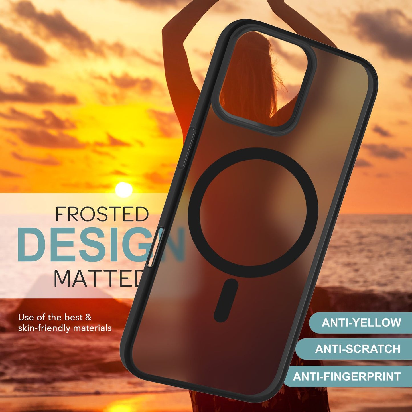 NALIA Matte MagSafe Hybrid hulstur fyrir iPhone 16 Pro, fingrafaravarnandi akrýlbakhlið, hálfgagnsætt