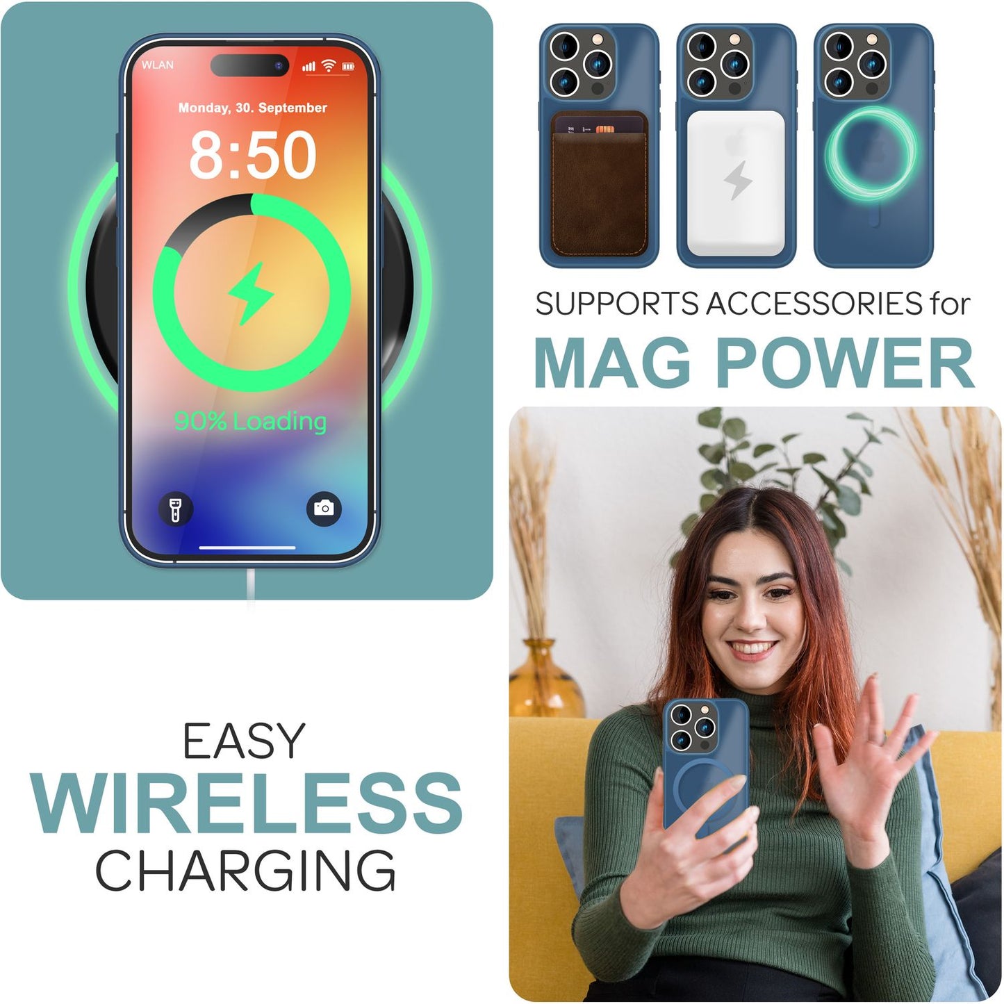 NALIA Matte MagSafe Hybrid hulstur fyrir iPhone 16 Pro, fingrafaravarnandi akrýlbakhlið, hálfgagnsætt