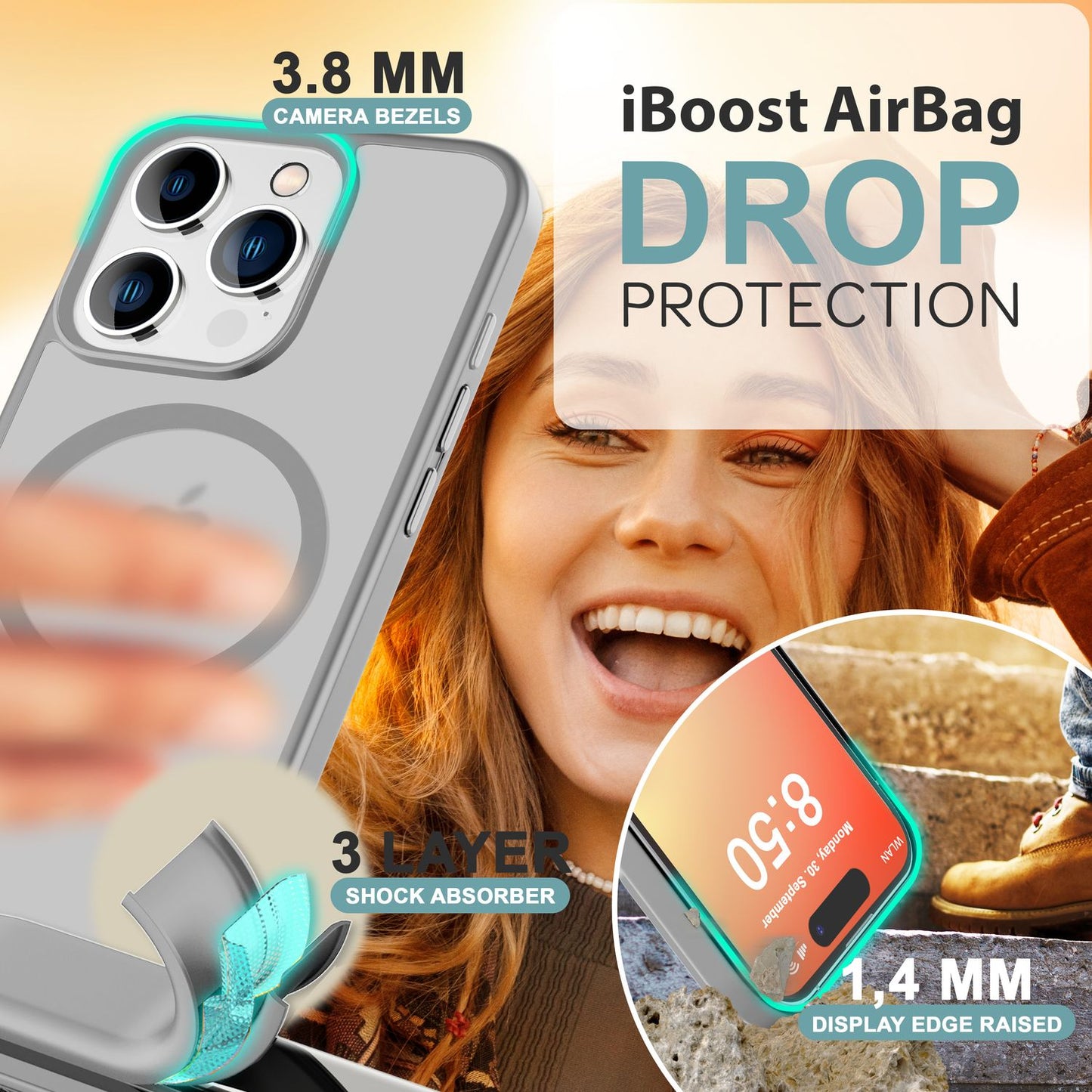 NALIA Matte MagSafe Hybrid hulstur fyrir iPhone 16 Pro, fingrafaravarnandi akrýlbakhlið, hálfgagnsætt