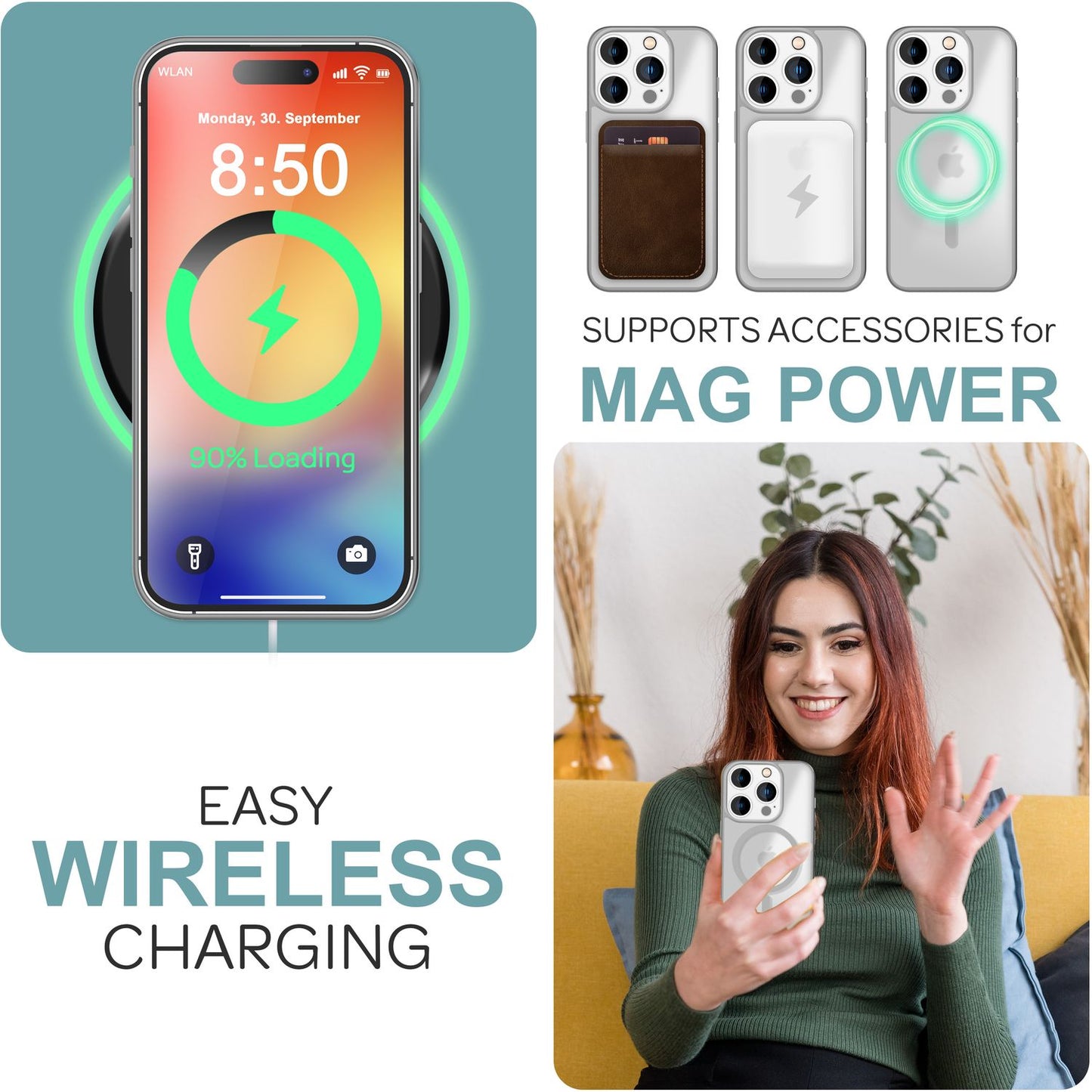 NALIA Matte MagSafe Hybrid hulstur fyrir iPhone 16 Pro, fingrafaravarnandi akrýlbakhlið, hálfgagnsætt