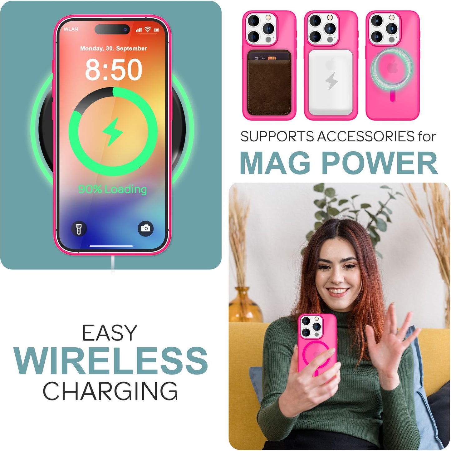 NALIA Matte MagSafe Hybrid hulstur fyrir iPhone 16 Pro, fingrafaravarnandi akrýlbakhlið, hálfgagnsætt