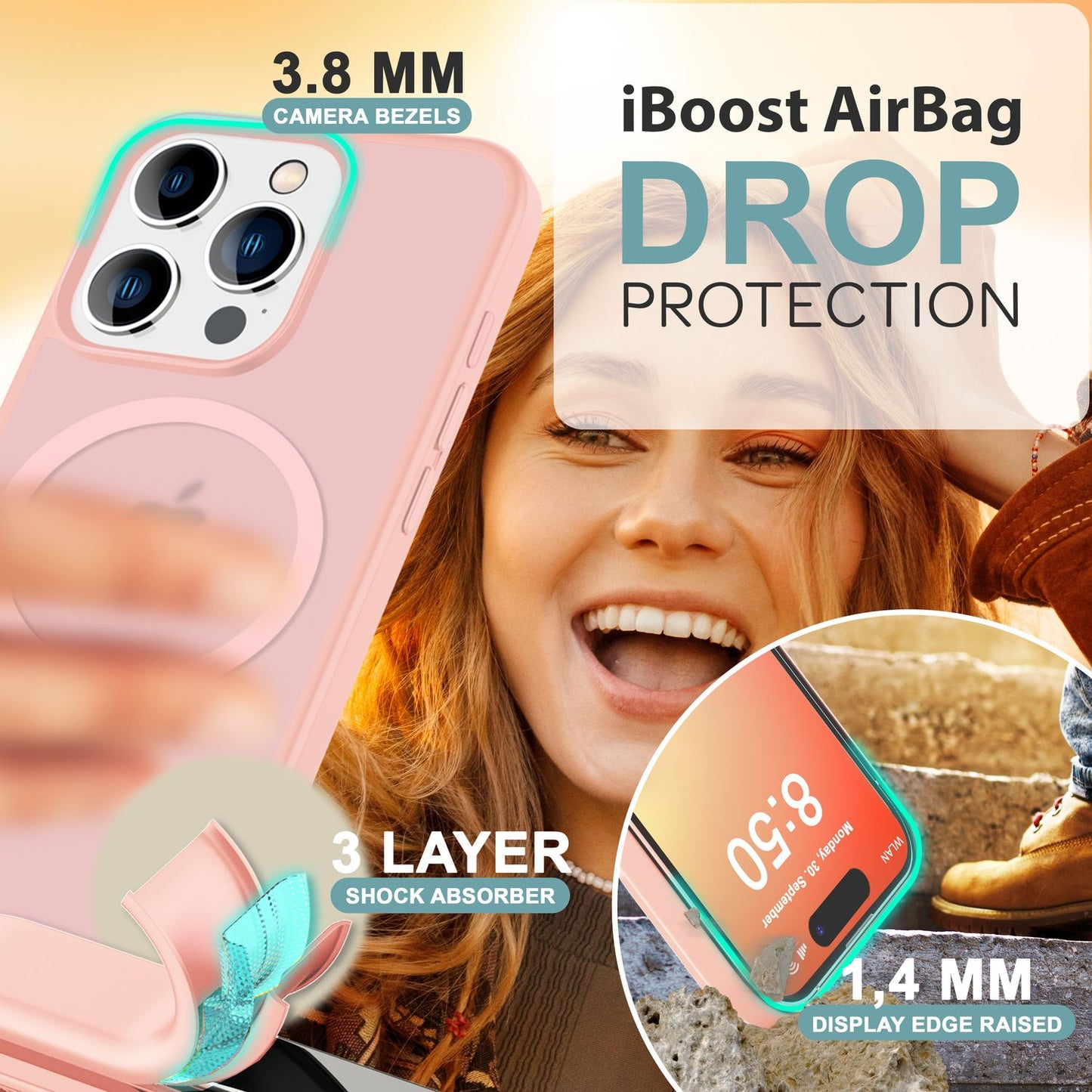 NALIA Matte MagSafe Hybrid hulstur fyrir iPhone 16 Pro, fingrafaravarnandi akrýlbakhlið, hálfgagnsætt