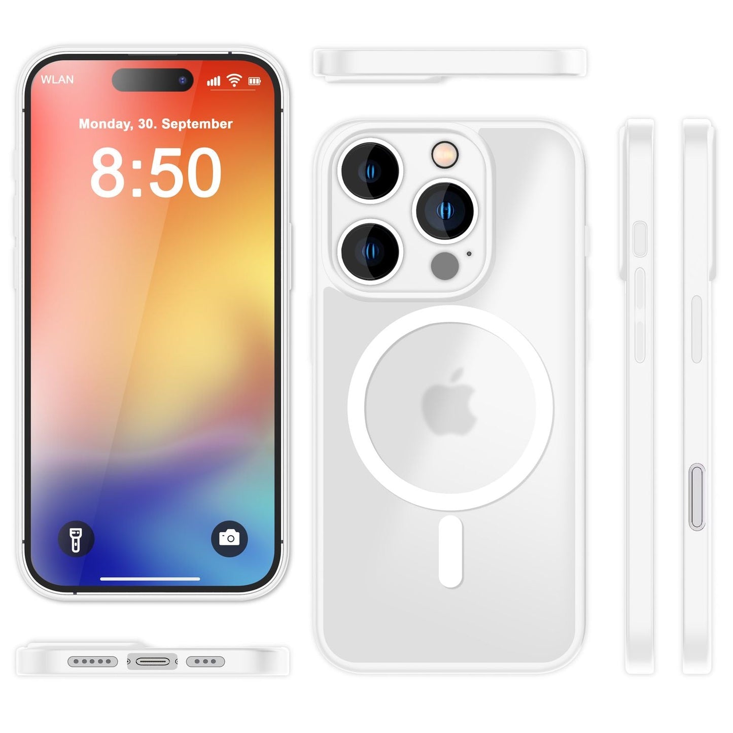 NALIA Matte MagSafe Hybrid hulstur fyrir iPhone 16 Pro, fingrafaravarnandi akrýlbakhlið, hálfgagnsætt