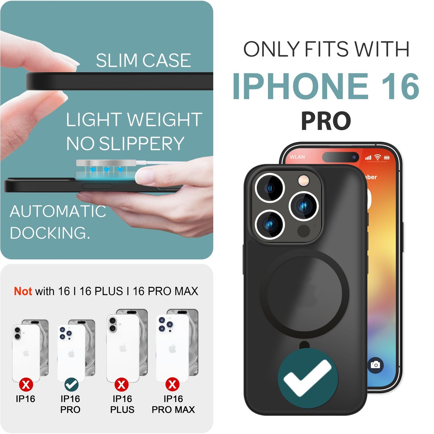 NALIA Matte MagSafe Hybrid hulstur fyrir iPhone 16 Pro, fingrafaravarnandi akrýlbakhlið, hálfgagnsætt