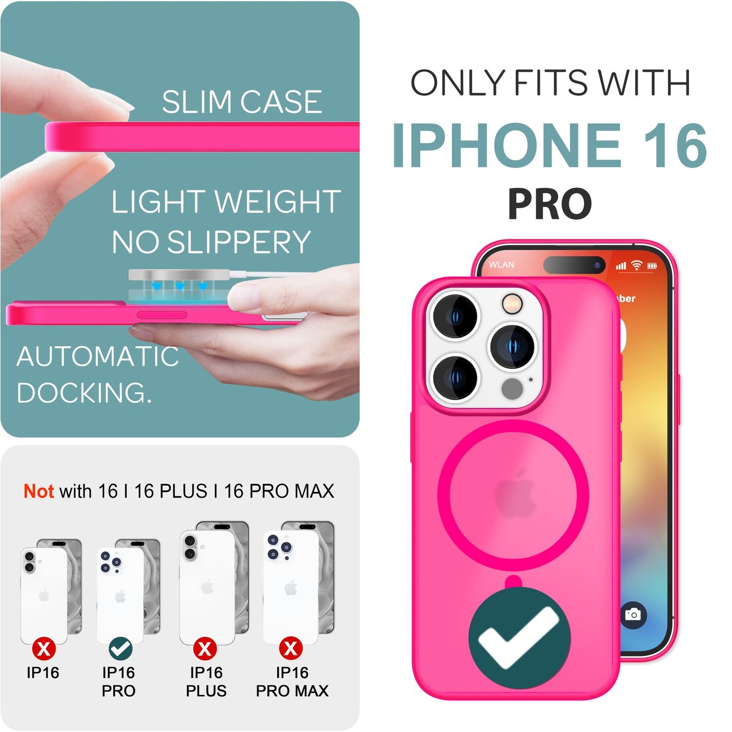 NALIA Matte MagSafe Hybrid hulstur fyrir iPhone 16 Pro, fingrafaravarnandi akrýlbakhlið, hálfgagnsætt