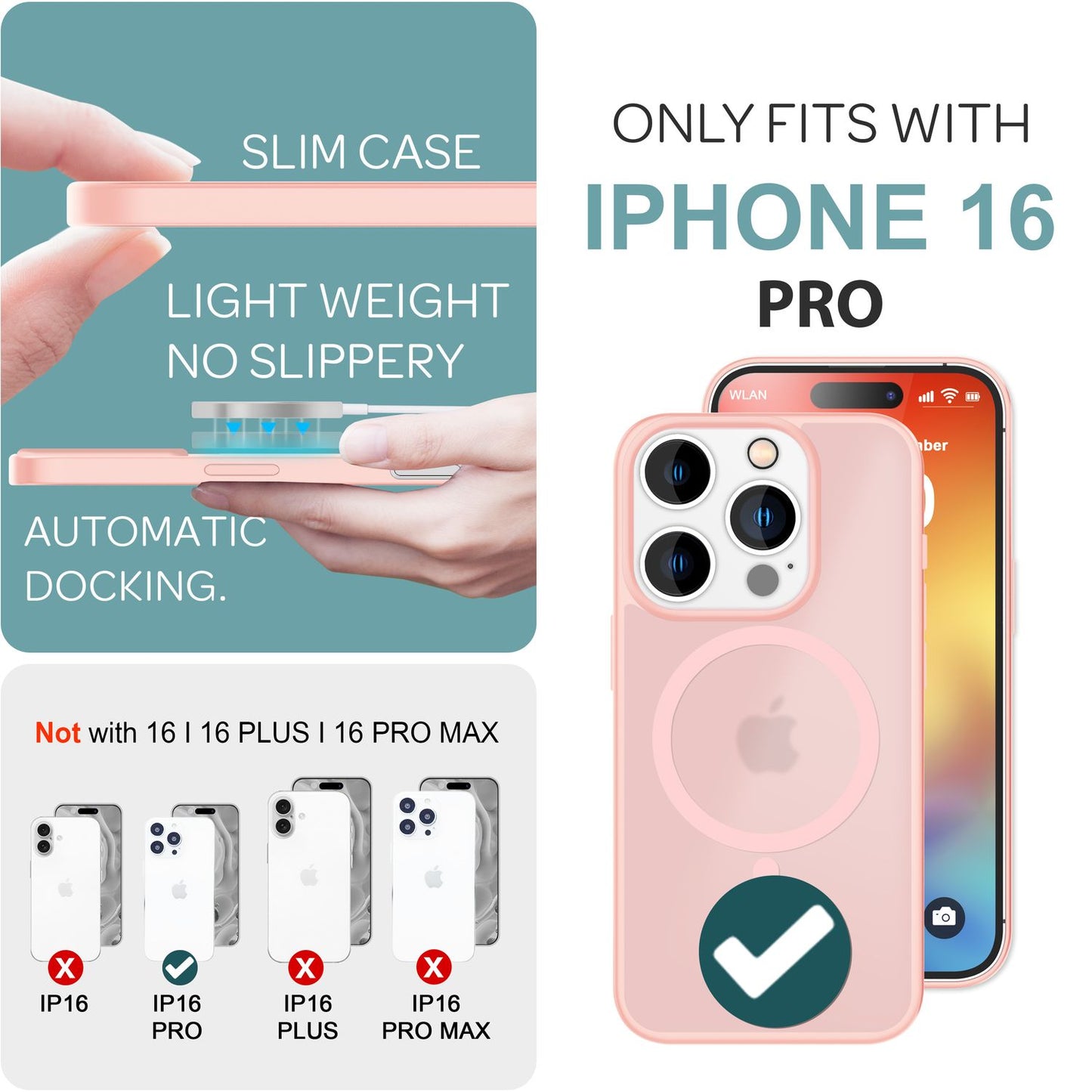 NALIA Matte MagSafe Hybrid hulstur fyrir iPhone 16 Pro, fingrafaravarnandi akrýlbakhlið, hálfgagnsætt