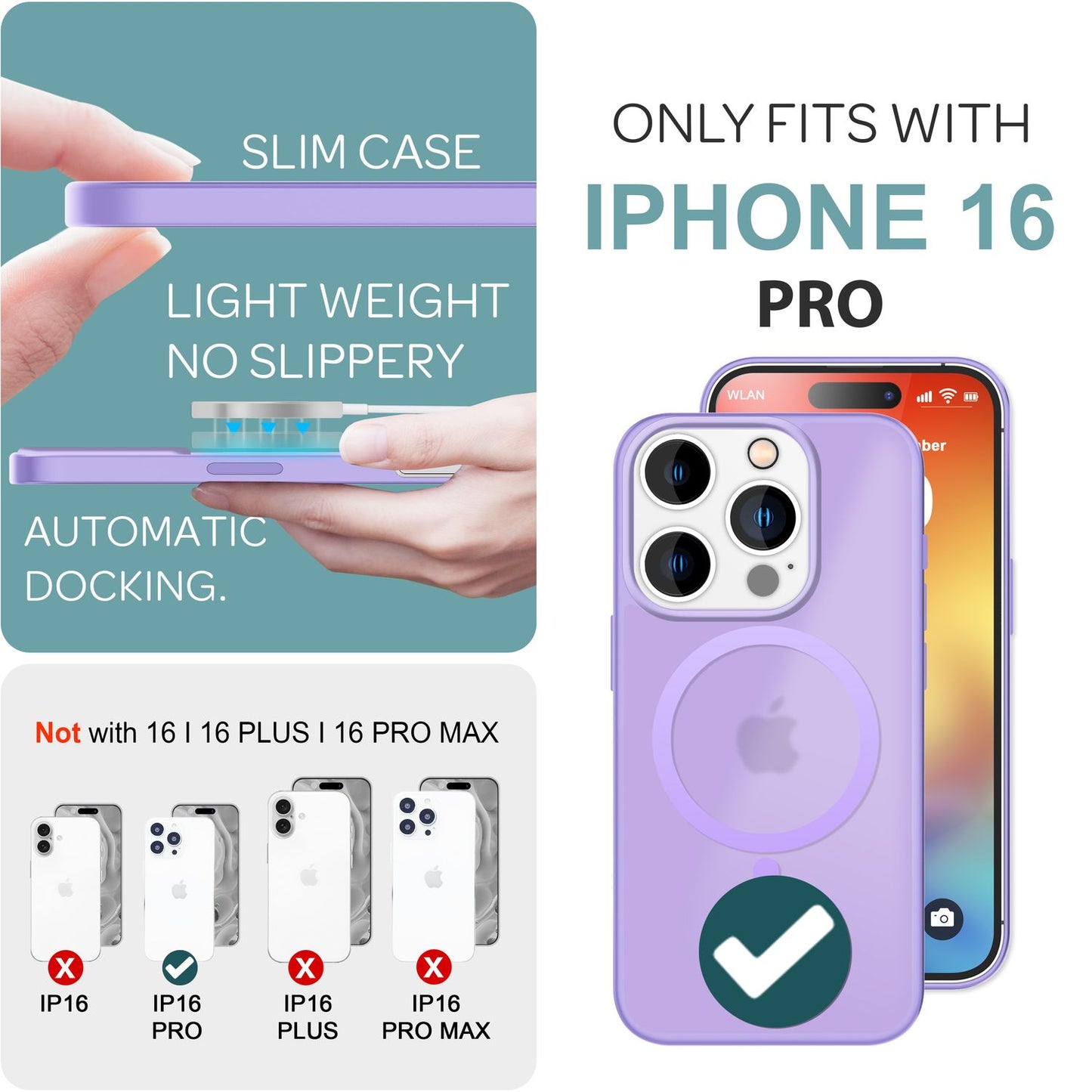 NALIA Matte MagSafe Hybrid hulstur fyrir iPhone 16 Pro, fingrafaravarnandi akrýlbakhlið, hálfgagnsætt