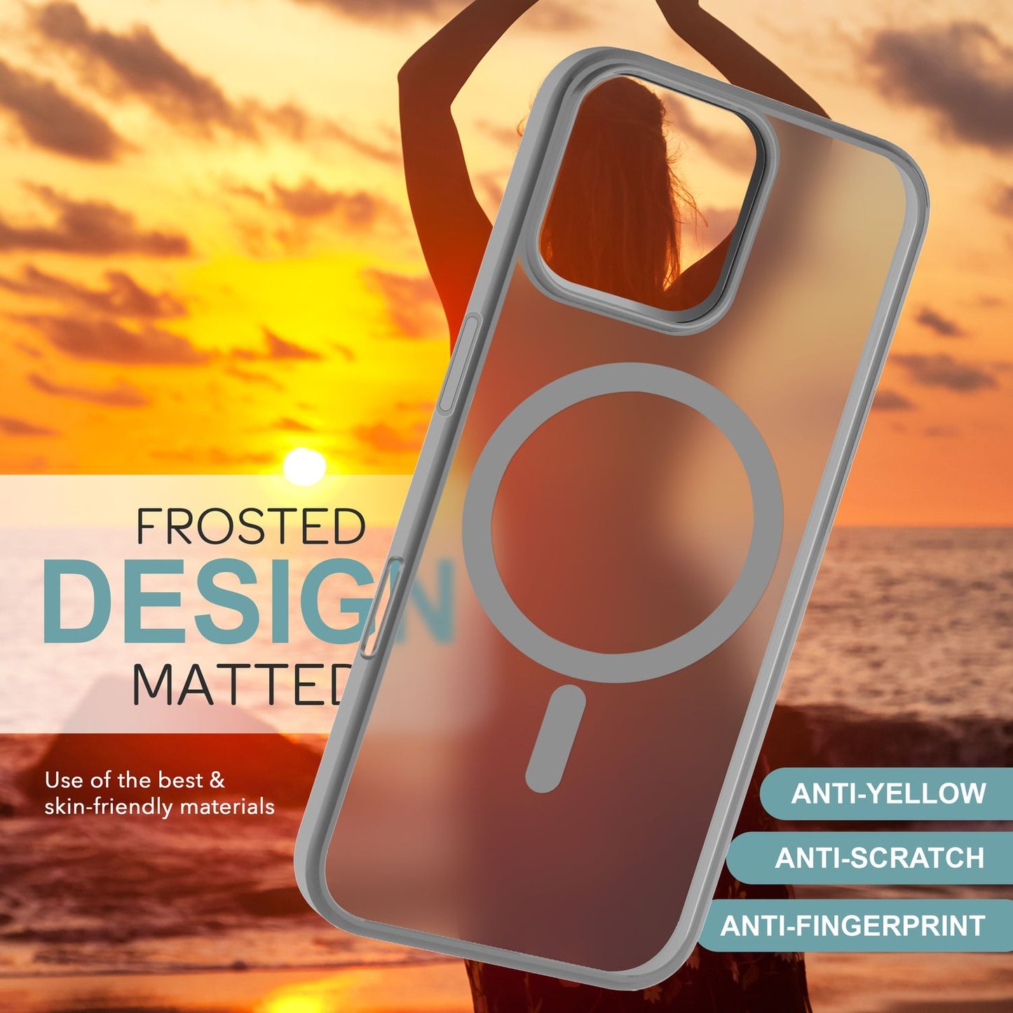 NALIA Matte MagSafe Hybrid hulstur fyrir iPhone 16 Pro Max, akrýl bakhlið gegn fingrafaravörn, hálfgagnsætt