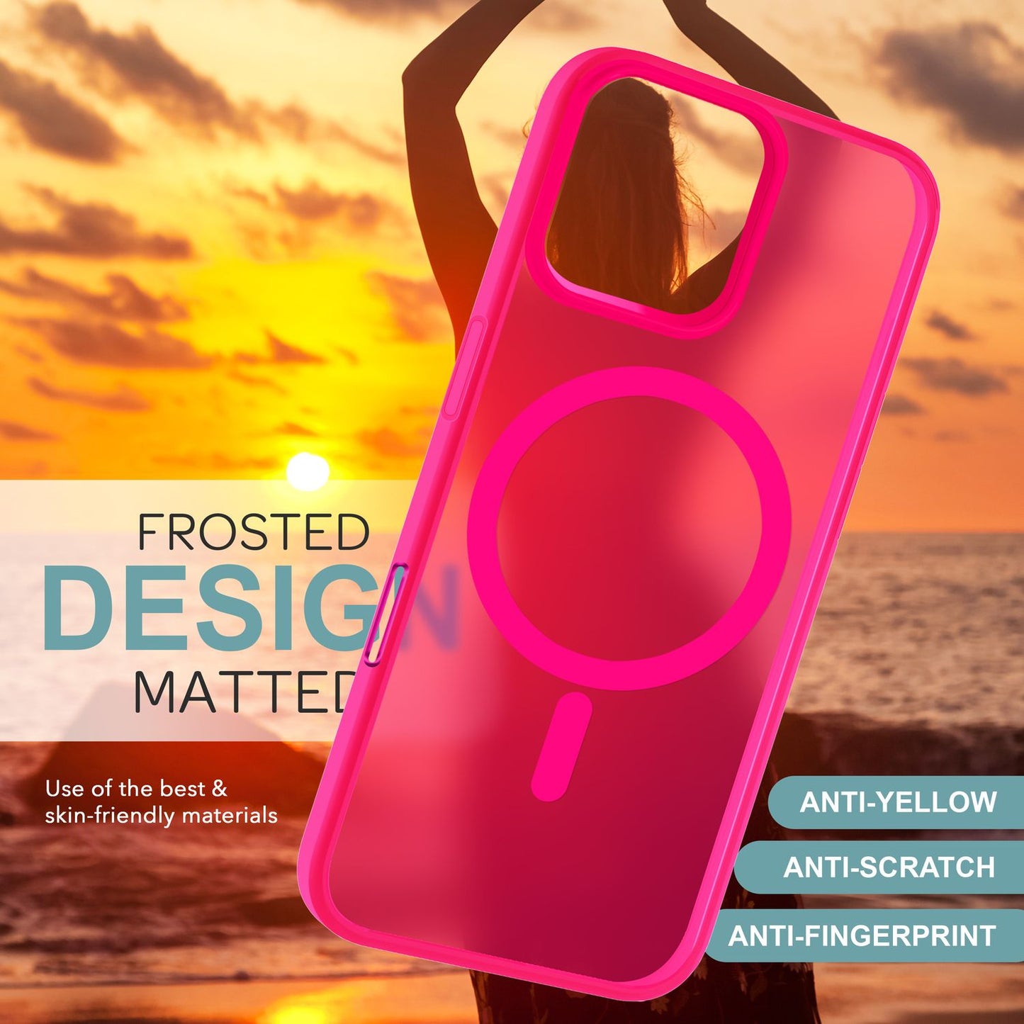 NALIA Matte MagSafe Hybrid hulstur fyrir iPhone 16 Pro Max, akrýl bakhlið gegn fingrafaravörn, hálfgagnsætt