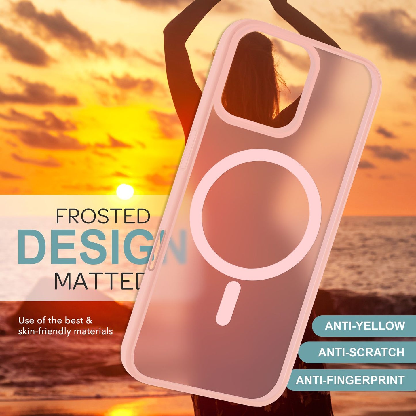 NALIA Matte MagSafe Hybrid hulstur fyrir iPhone 16 Pro Max, akrýl bakhlið gegn fingrafaravörn, hálfgagnsætt